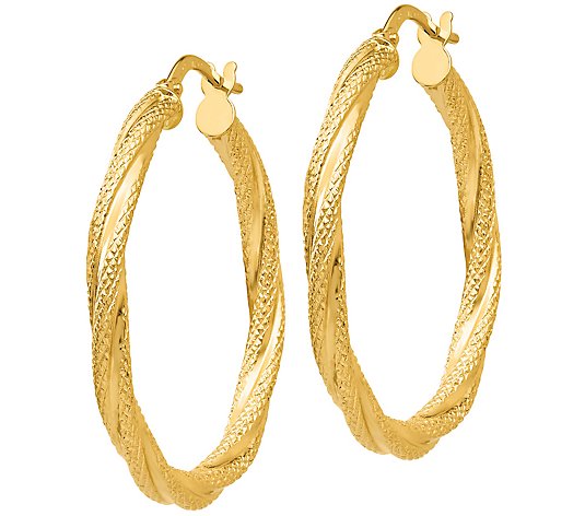 Italian Gold 1-1/4" Twisted Textured Hoop Earrings, 14K