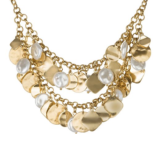 Isaac Mizrahi Double Row Faux Pearl & GoldtoneDisc Necklace