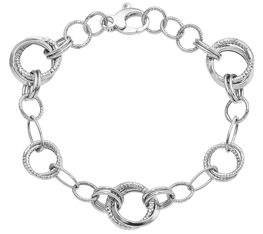 14K White Gold Polished And Textured Link Bracelet - QVC.com