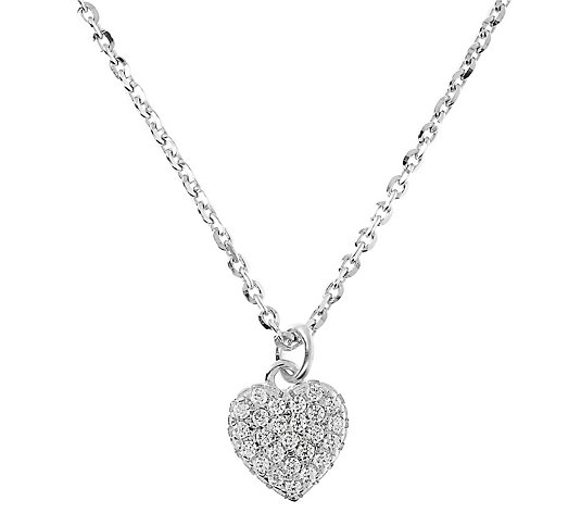 Diamonique Petite Heart Pendant w/ Chain, Sterling Silver