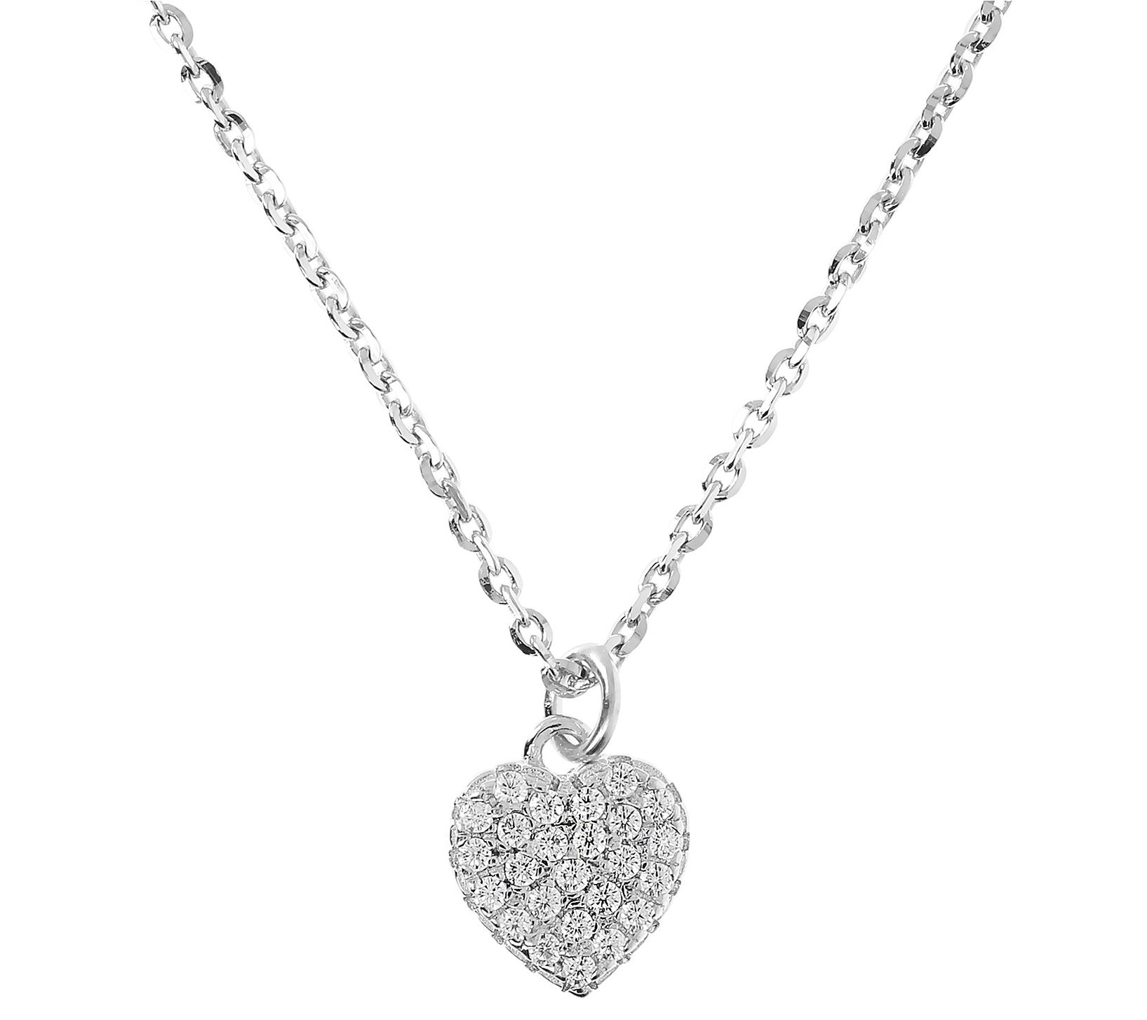 Diamonique Petite Heart Pendant w/ Chain,Sterling Silver