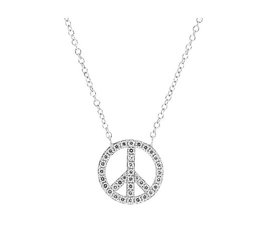 Diamonique Peace Sign Pendant w/ Chain, Platinum Clad