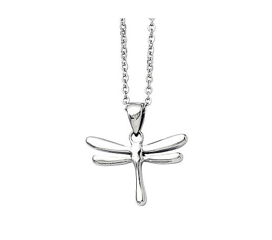 Stainless Steel Polished Dragonfly Pendant w/ 20" Chain