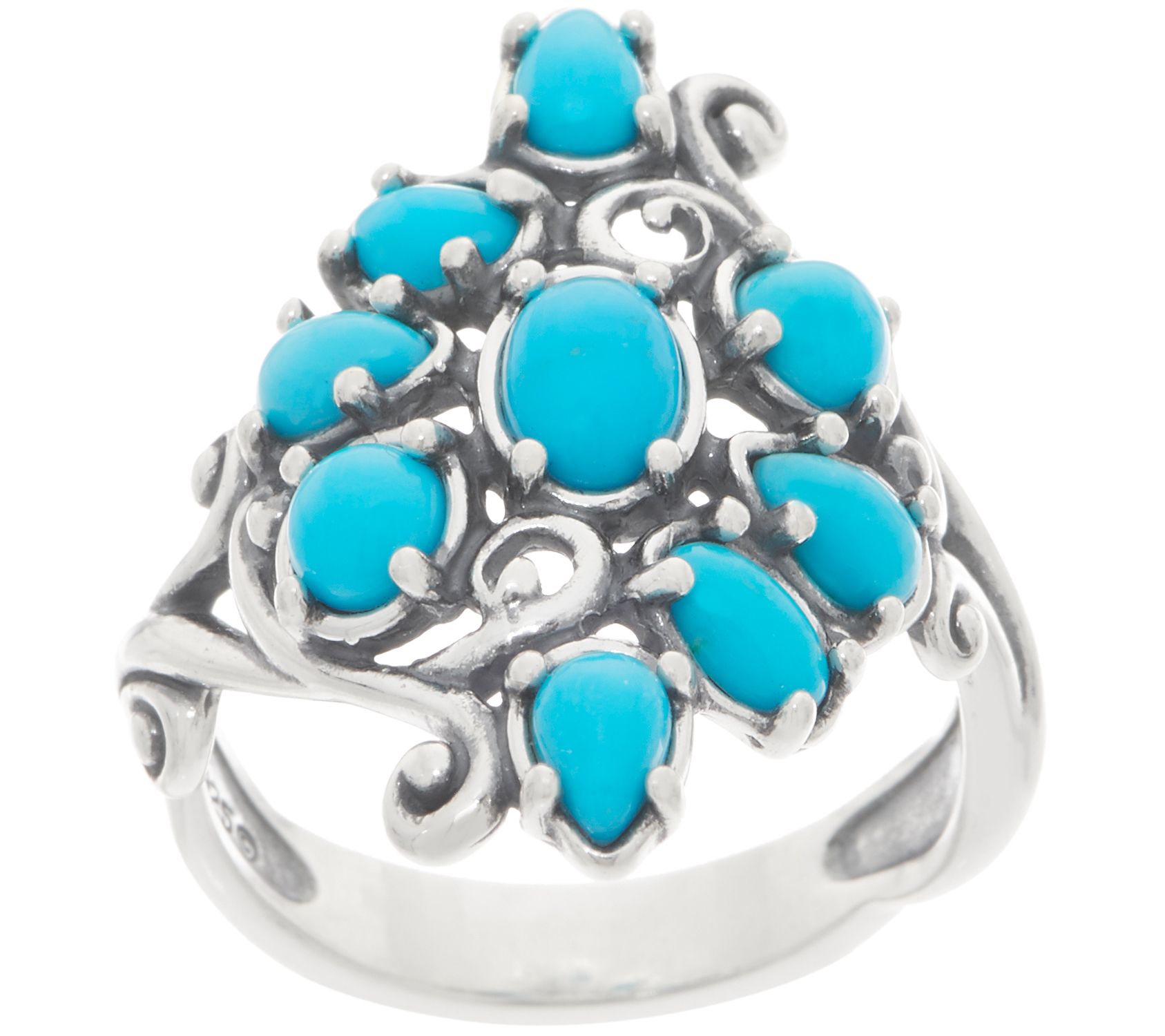 Carolyn Pollack Sleeping Beauty Turquoise Sterling Silver Cluster Ring ...
