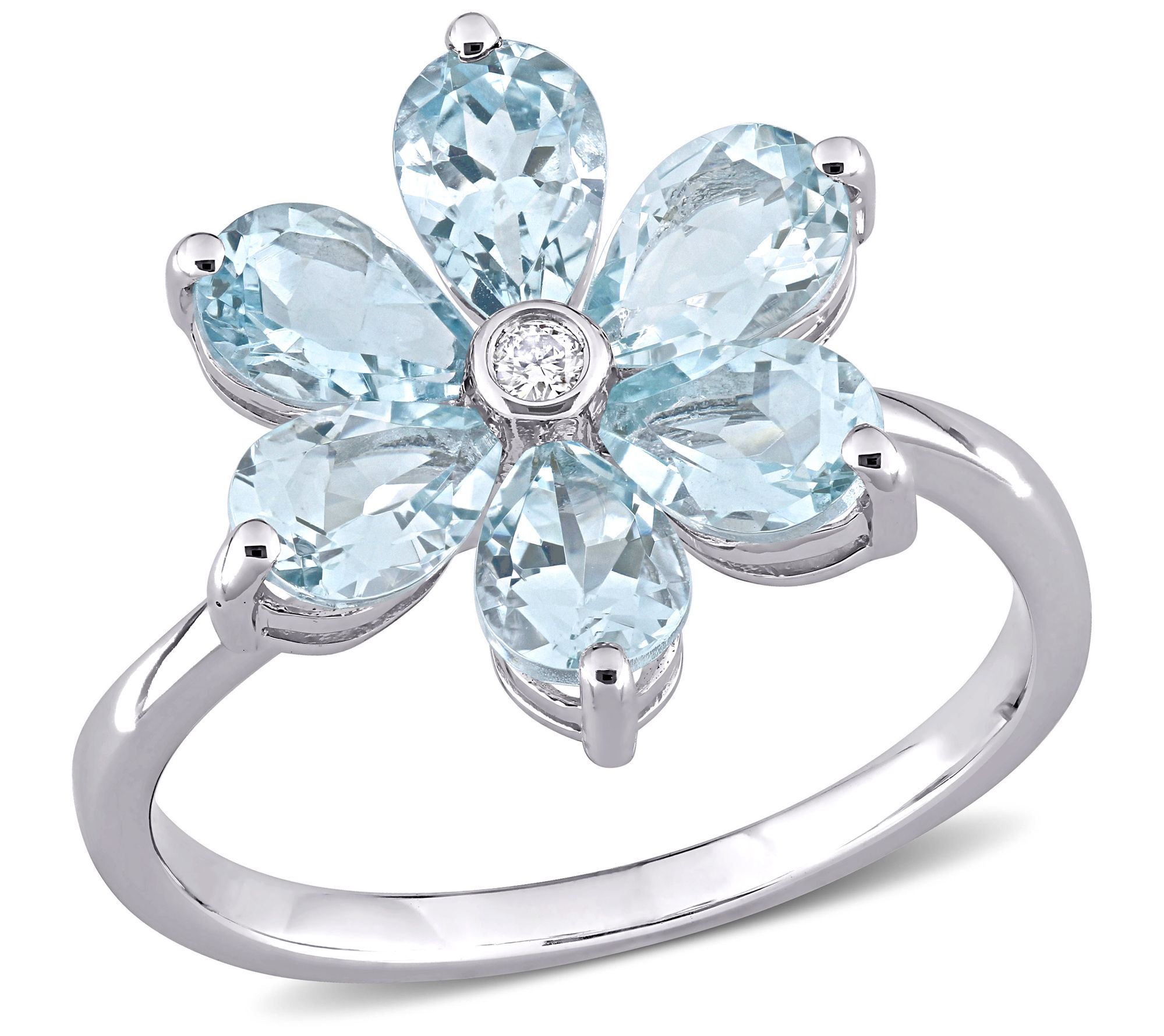 Bellini 14K 2.40 cttw Aquamarine & Diamond Acce nt Flower Ring - QVC.com