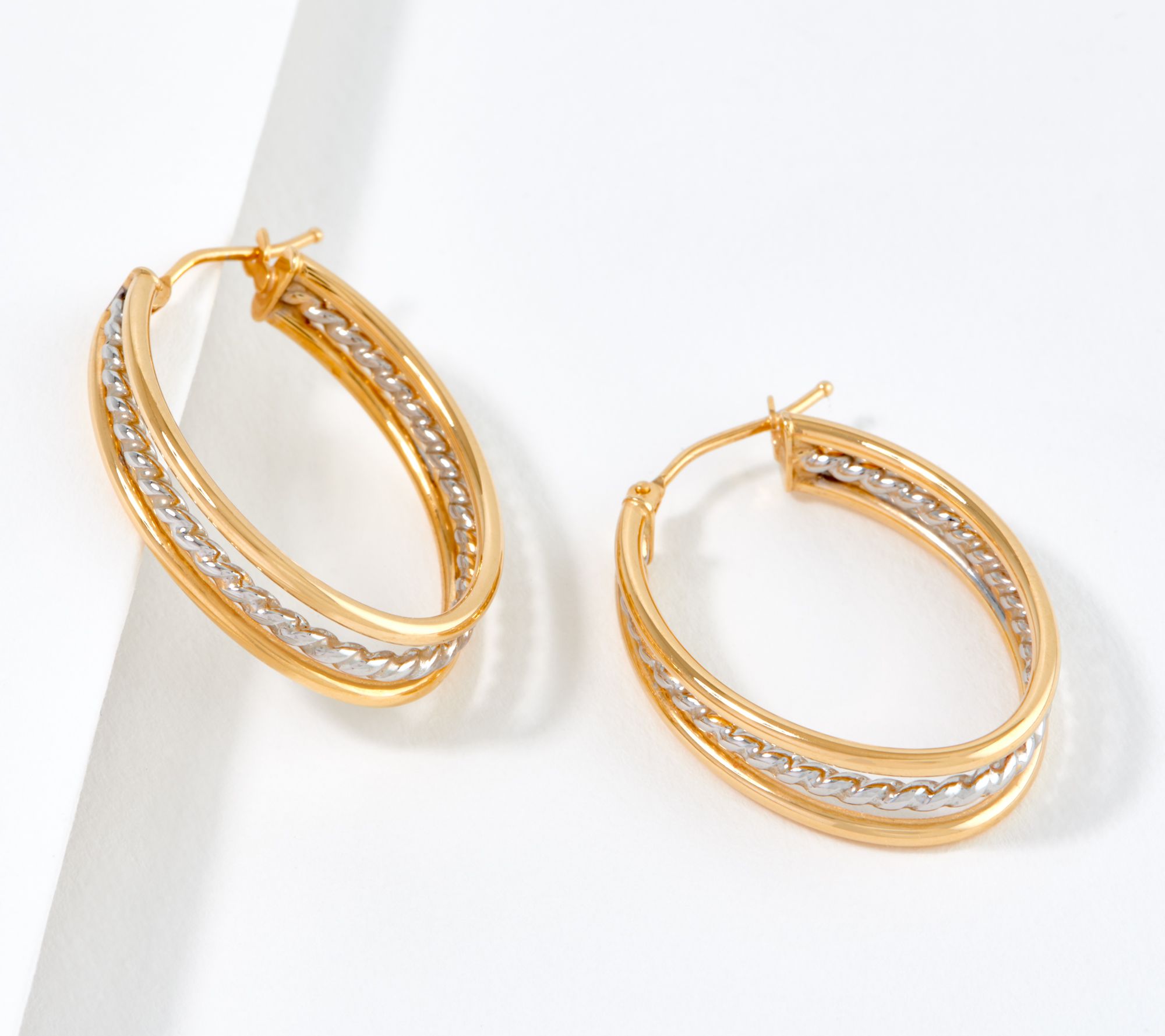 EternaGold Triple Row Oval Hoop Earrings, 14K Gold - QVC.com