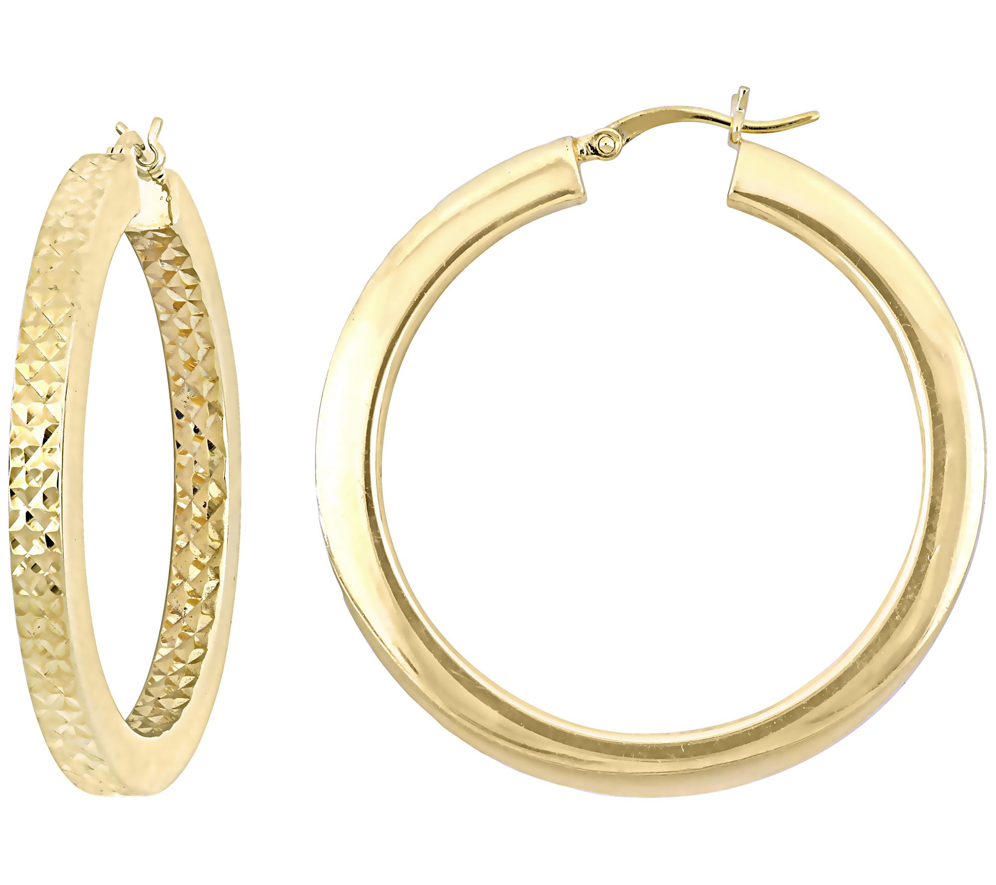 18K Gold Plated Sterling 11/2" Diamond Cut Hoop Earrings