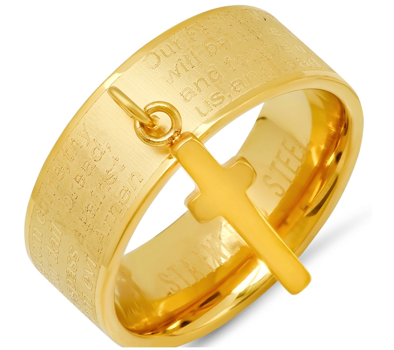 Steel by Design The Lord's Prayer Ring w/ C ros s Charm