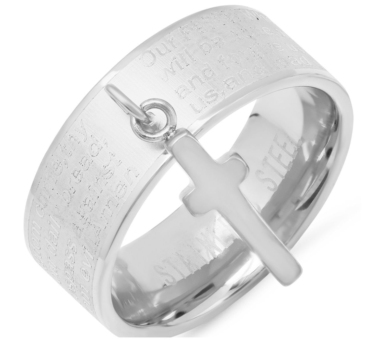 Steel by Design The Lord's Prayer Ring w/ C ros s Charm