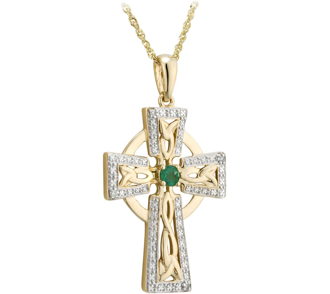 Solvar 14K Diamond & Emerald Accent Celtic Cross Pendant