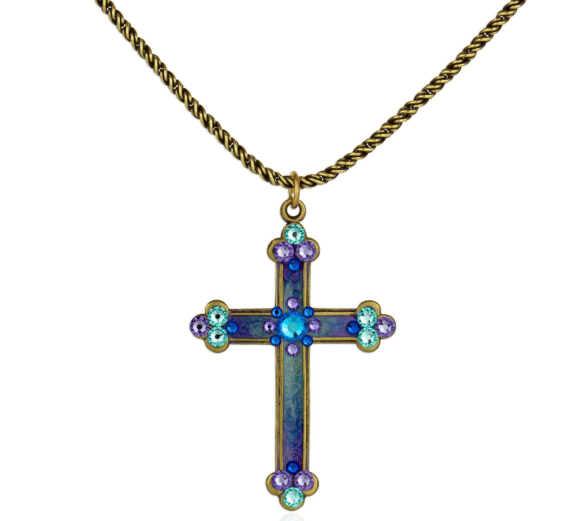 Anne Koplik Enamel & Crystal Cross Pendant w/ Chain