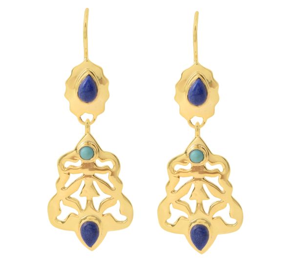 14K Gold Plated Sterling Lapis Lazuli & Turquoise Earrings