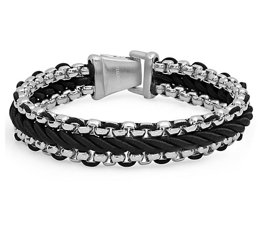 Steel by Design Men's Black Leather Bracelet
