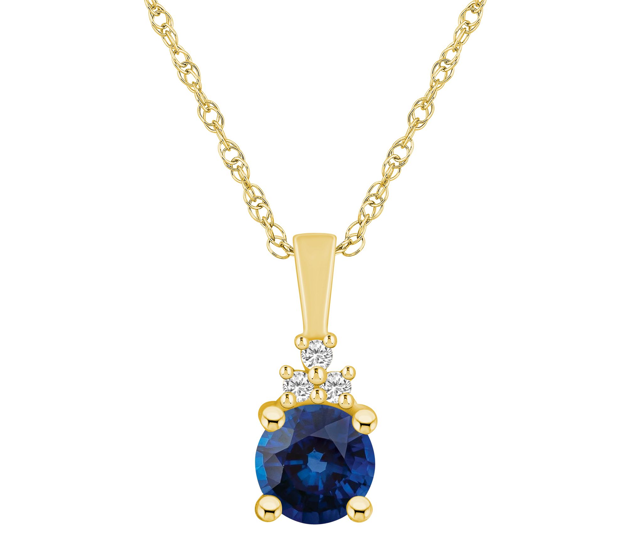 Affinity Gems Sapphire & Diamond Pendant w/ Cha in, 14K Gold