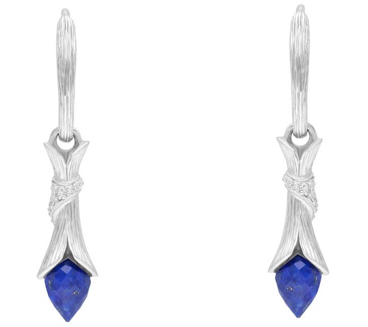 Ariva Sterling Silver Lapis & Diamonique Dew Dr op Earrings