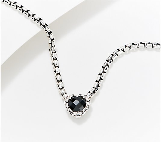 JAI Sterling Silver Heart Gemstone 3.7mm Box Chain Necklace
