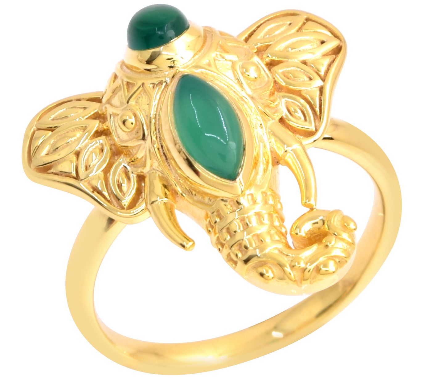 Artisan Crafted Chalcedony Elephant Ring, 14K Gold Plated
