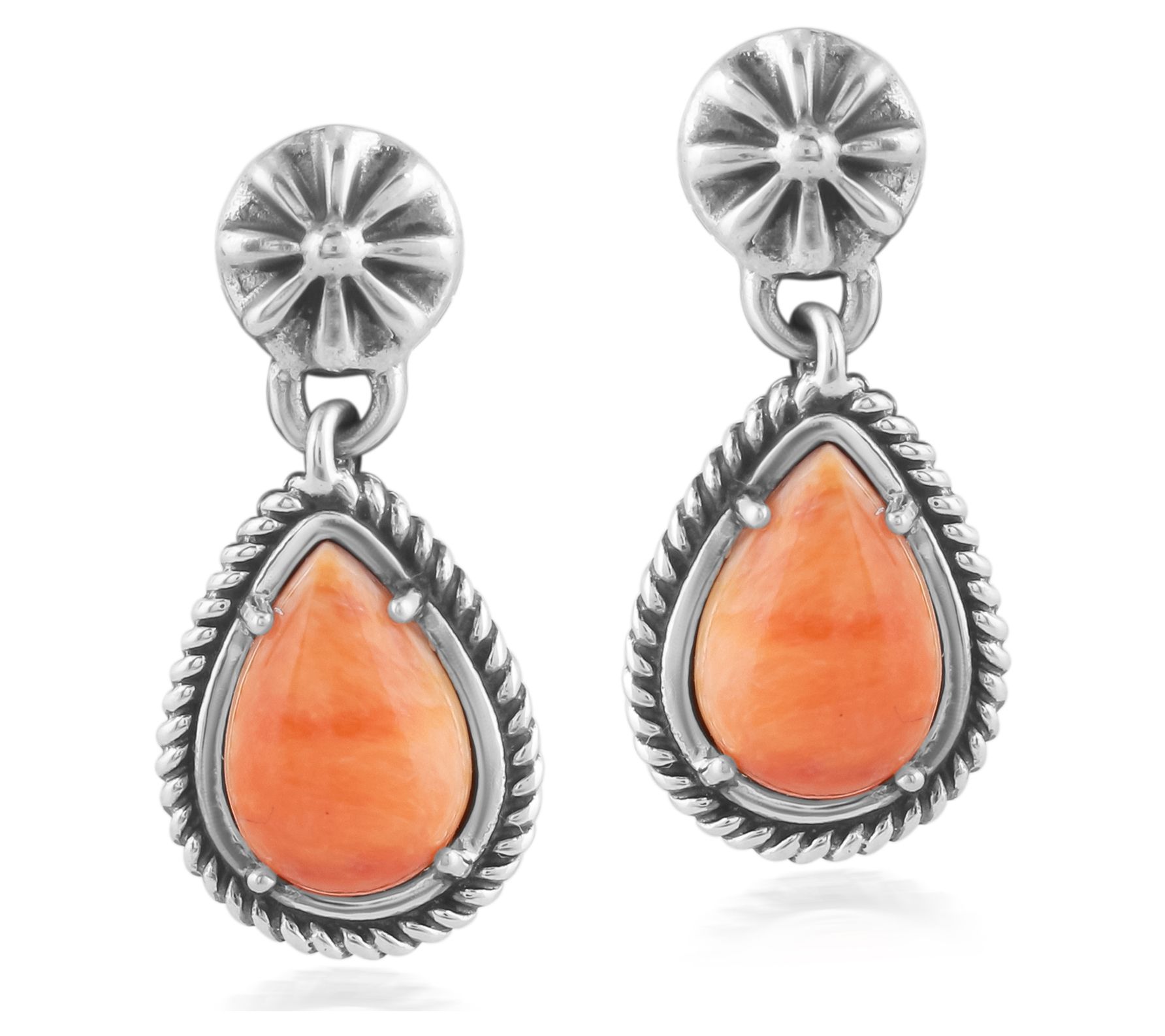 American West Sterling Silver Pear Gemstone Concha Earrings