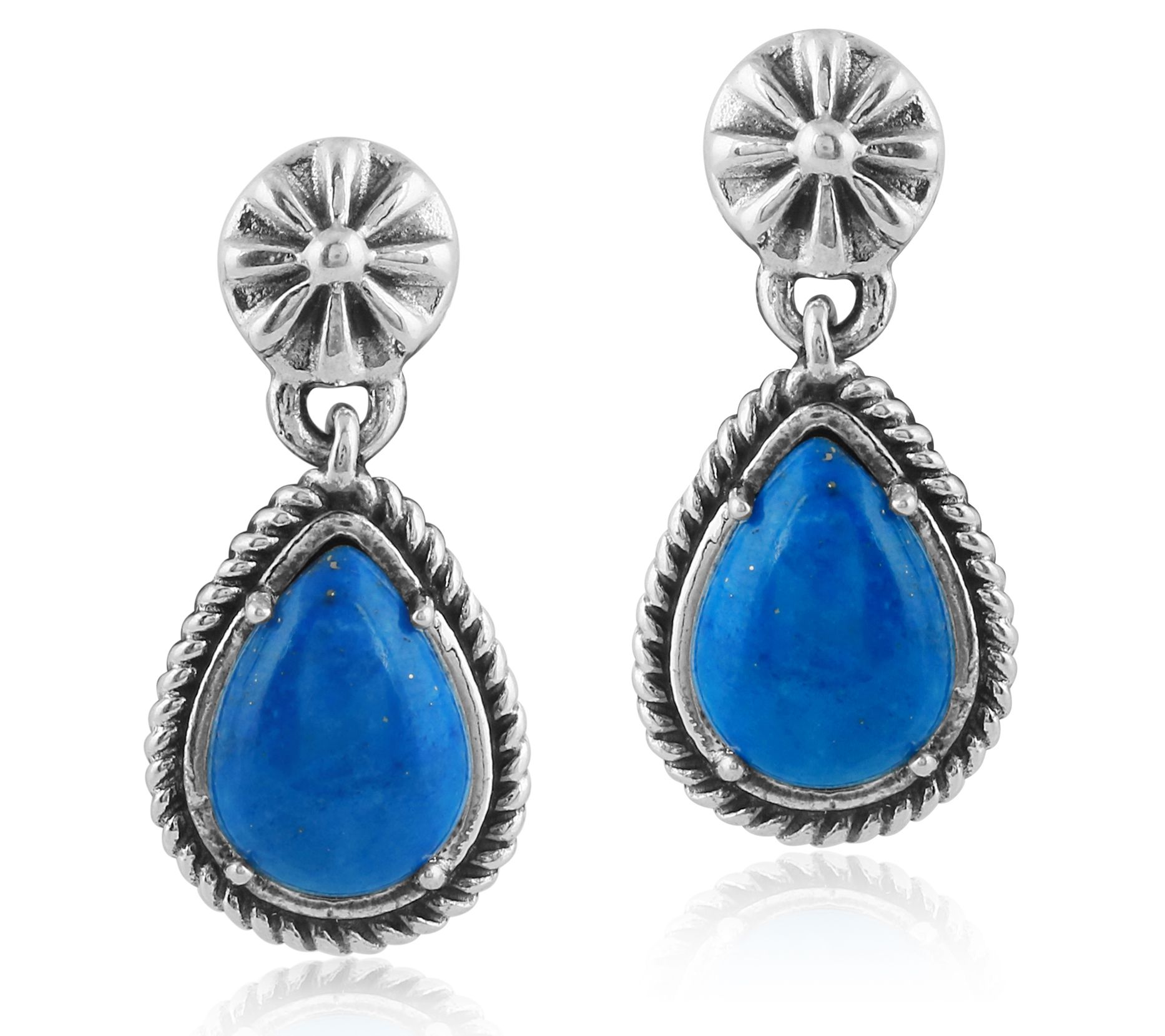 American West Sterling Silver Pear Gemstone Concha Earrings