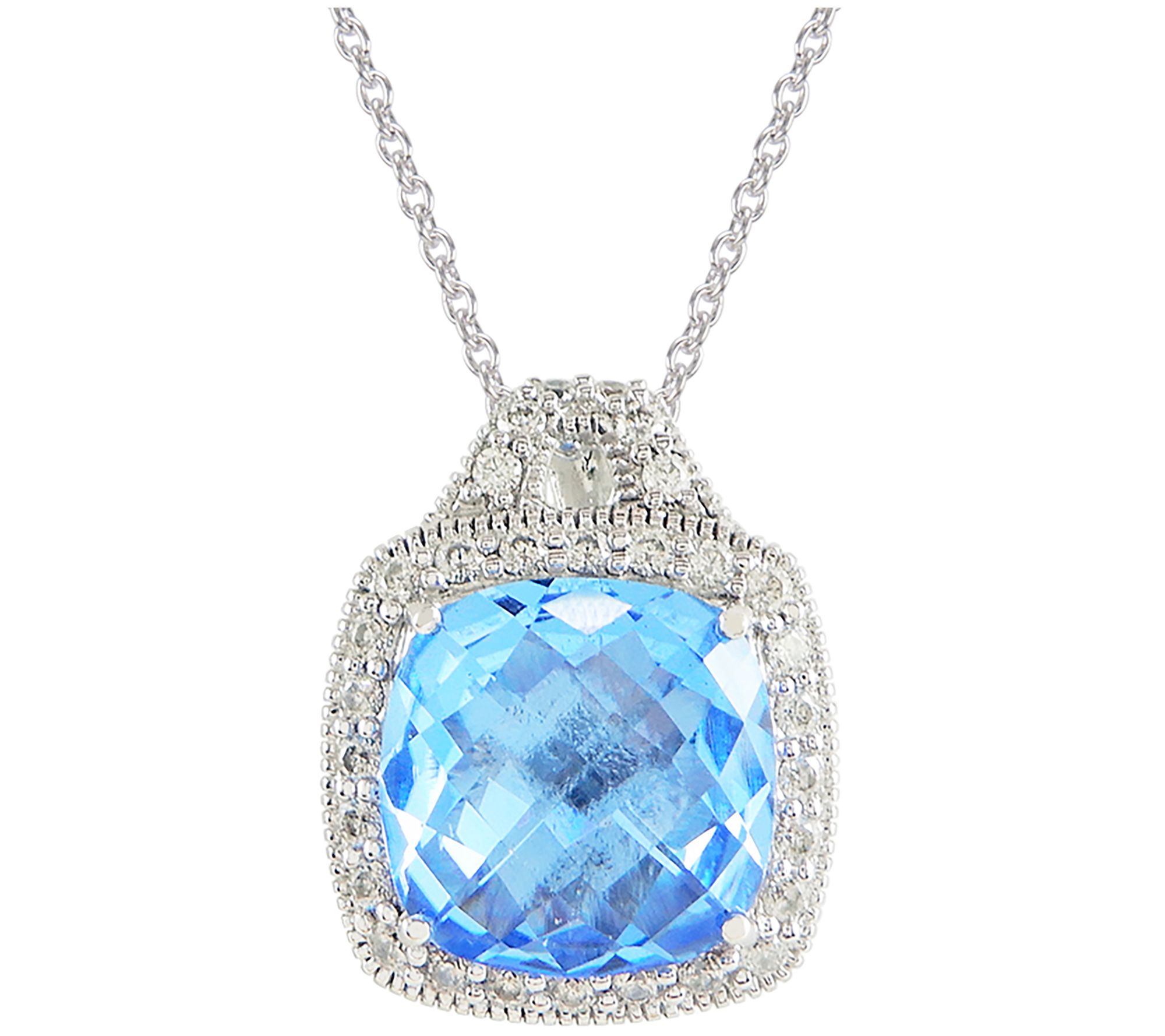 Diamonique Simulated Blue Quartz Pendant w/ Chain, Sterling
