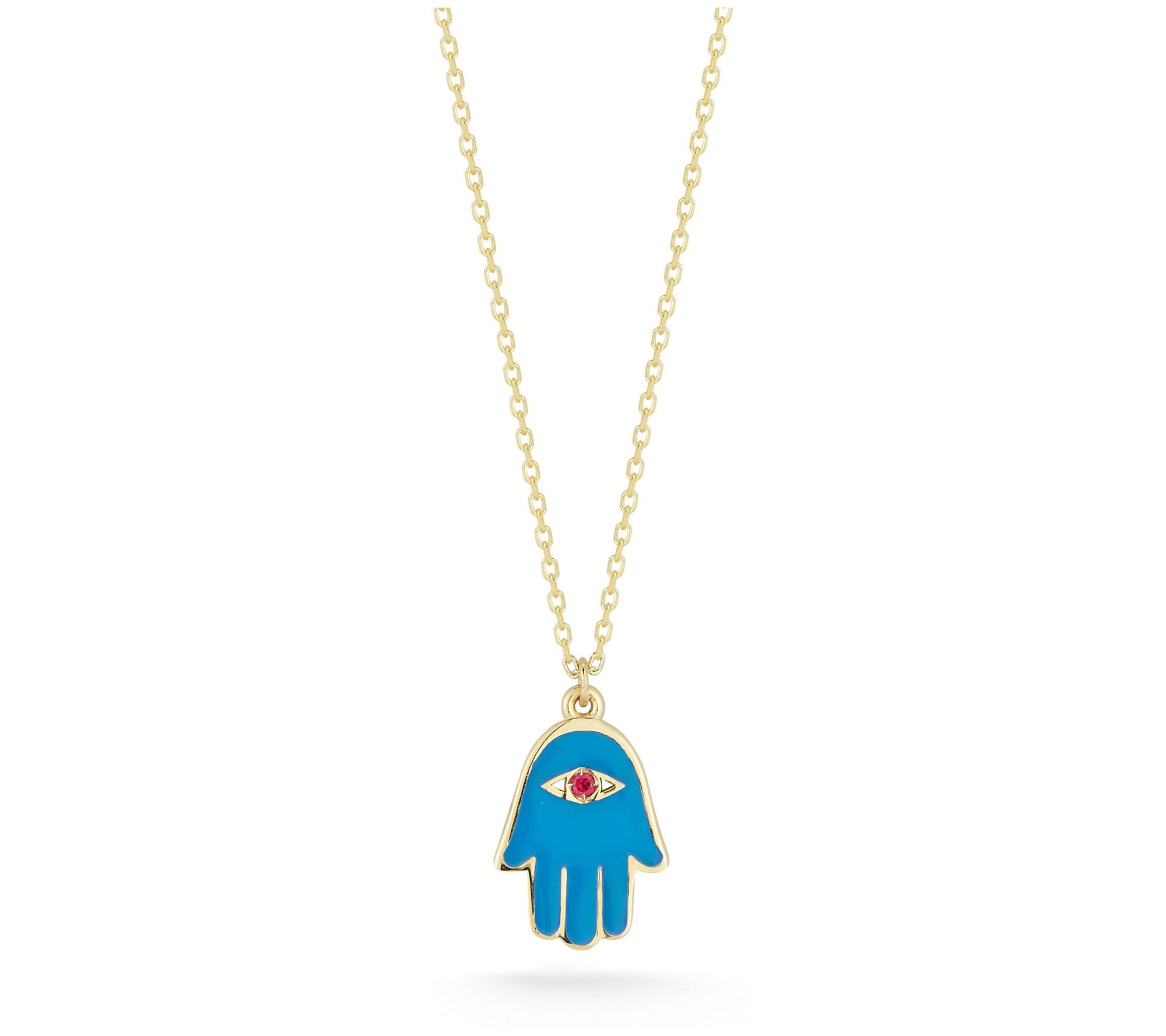 Luminosa Gold Ruby Enamel Hamsa Pendant w/ Chain, 14K