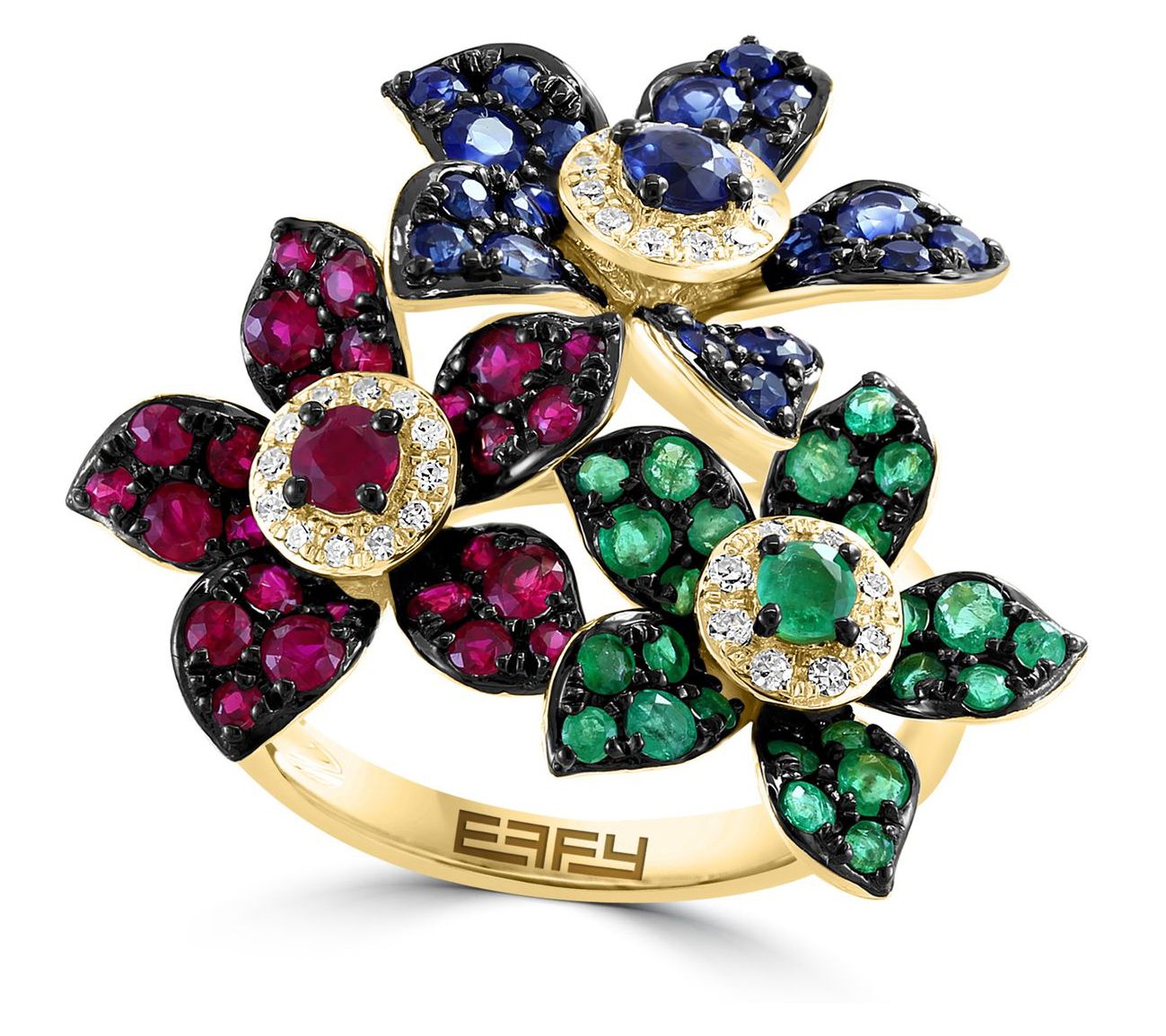 Effy Multi-Gemstone & Diamond Floral Ring, 14KGold