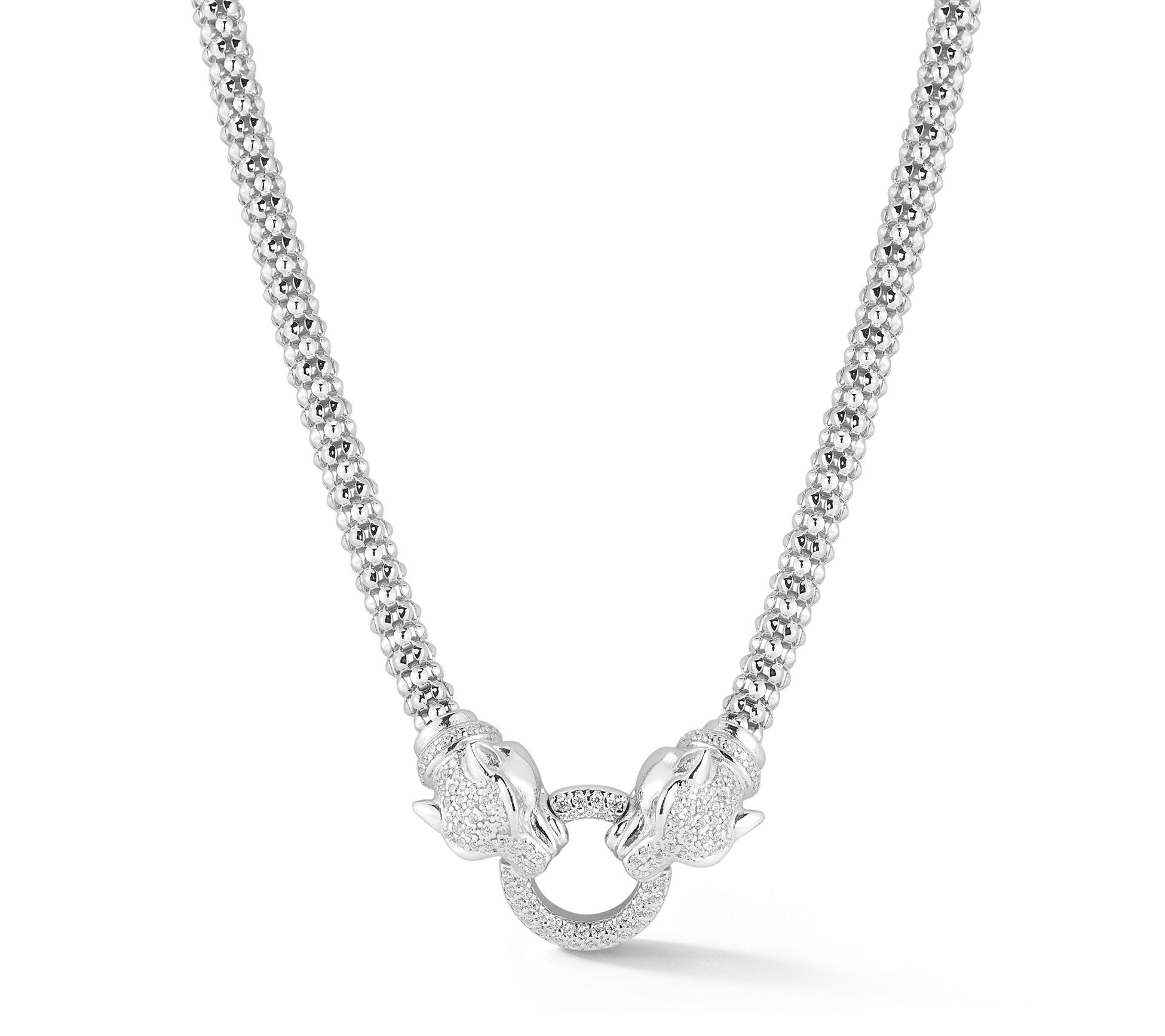 Italian Silver Double Jaguar Popcorn Necklace,Sterling