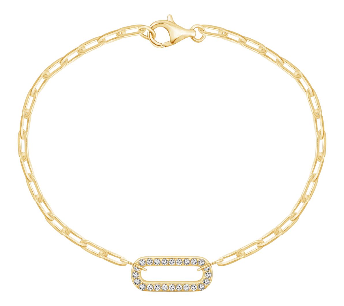 14K Gold Plated Pave Station Paperclip Chain Bracelet