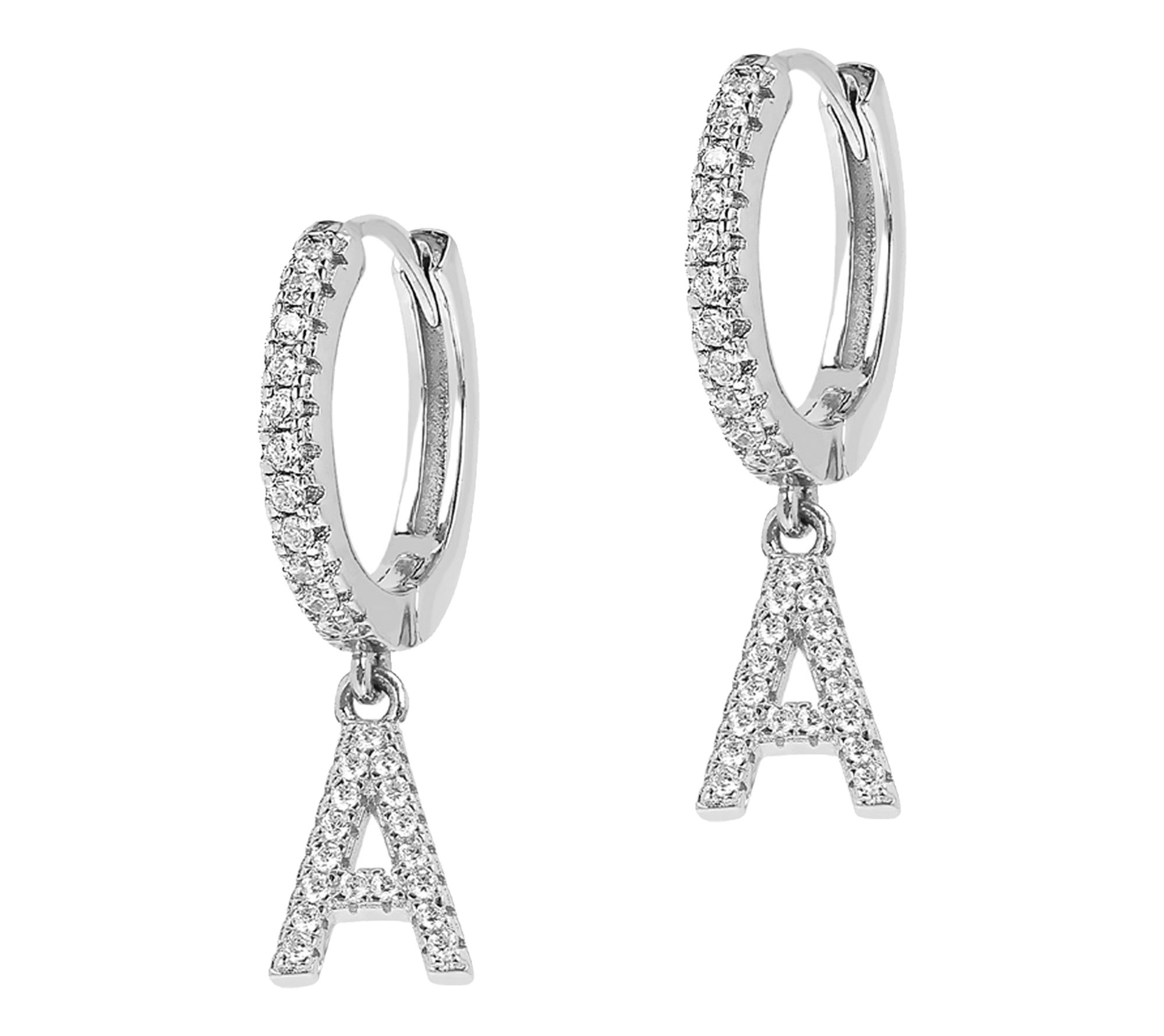 Diamonique Pave Initial Hoop Earrings, SterlingSilver