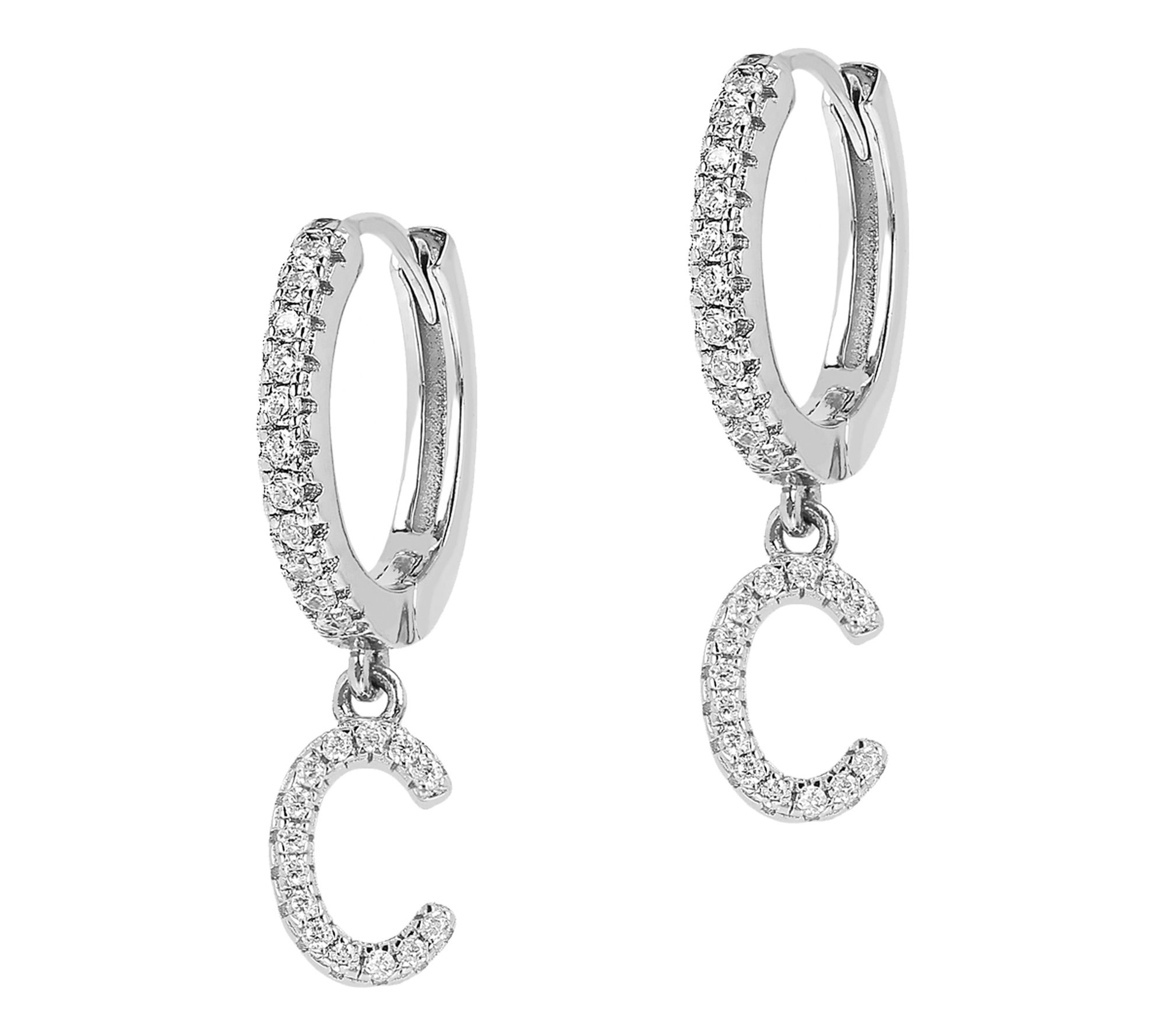 Diamonique Pave Initial Hoop Earrings, SterlingSilver
