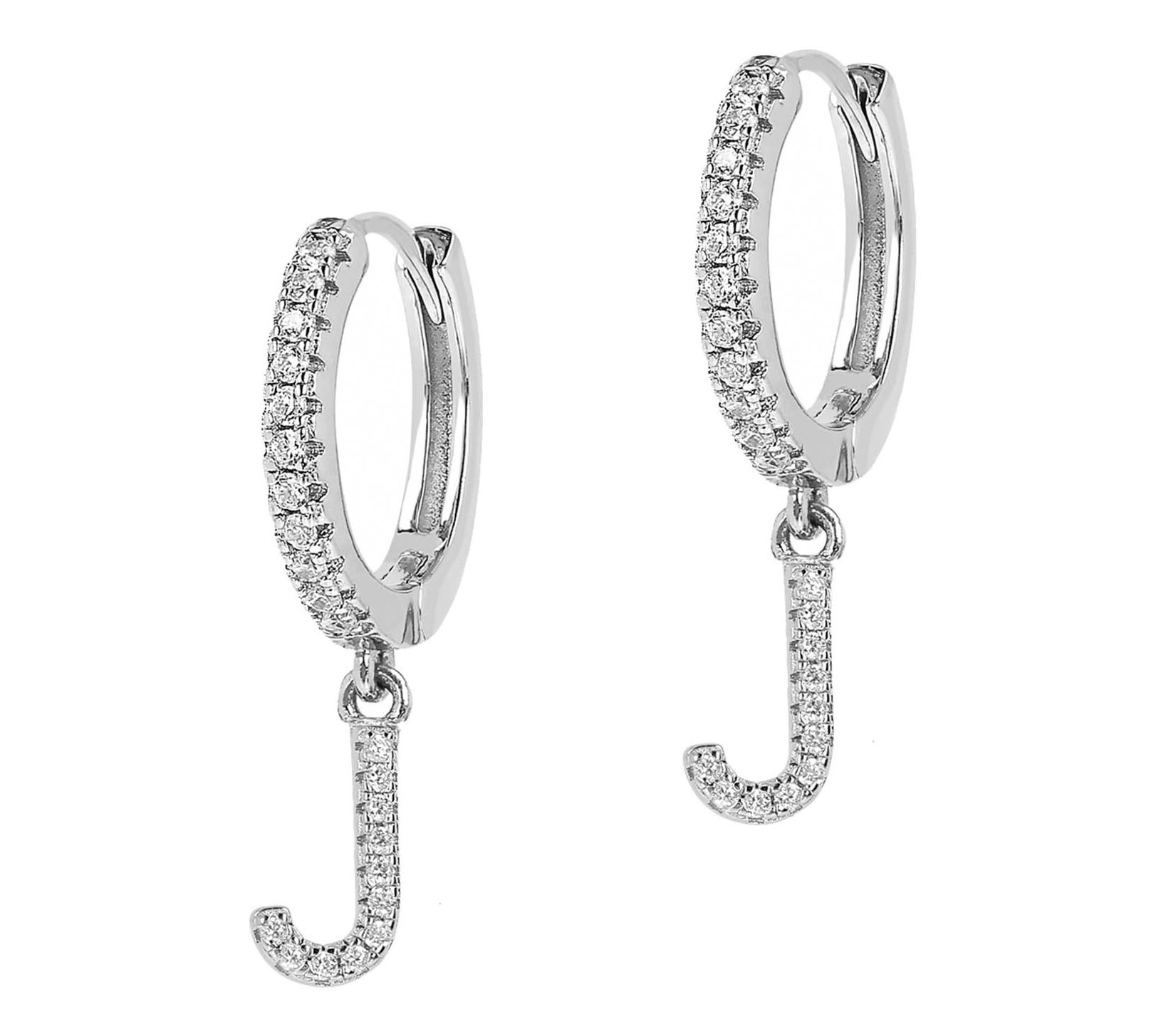Diamonique Pave Initial Hoop Earrings, SterlingSilver