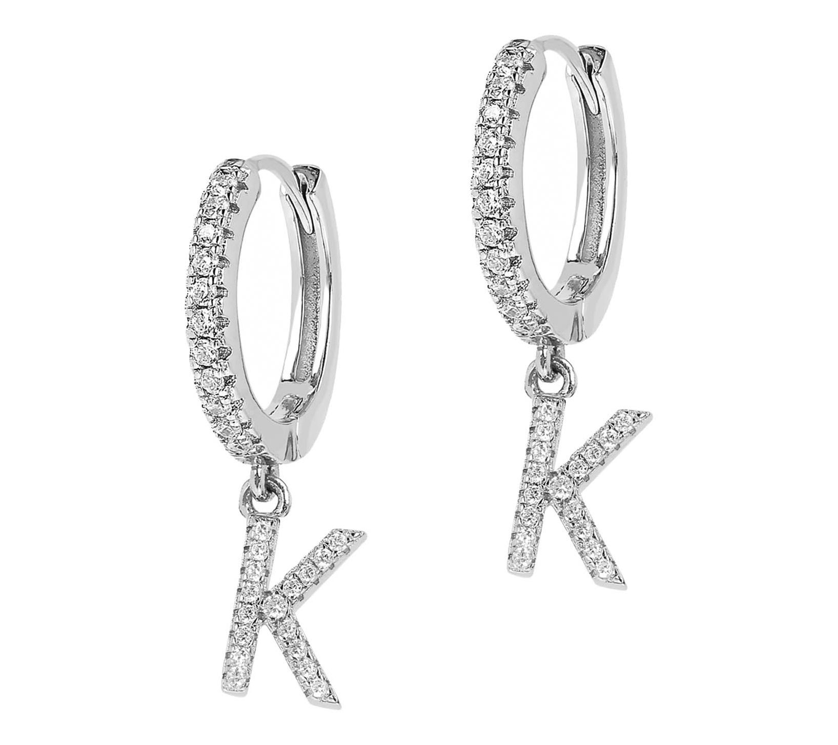 Diamonique Pave Initial Hoop Earrings, SterlingSilver