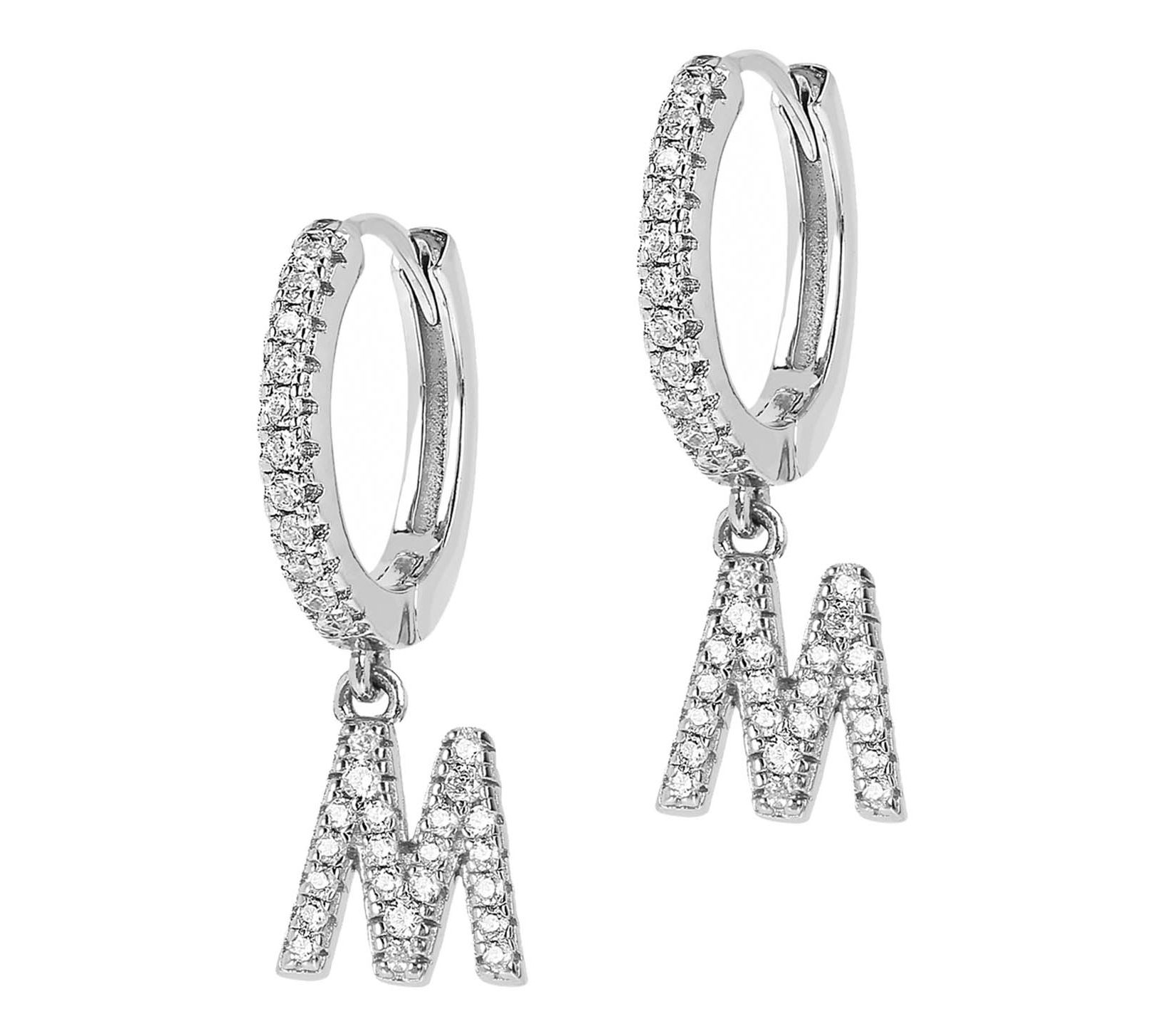 Diamonique Pave Initial Hoop Earrings, SterlingSilver