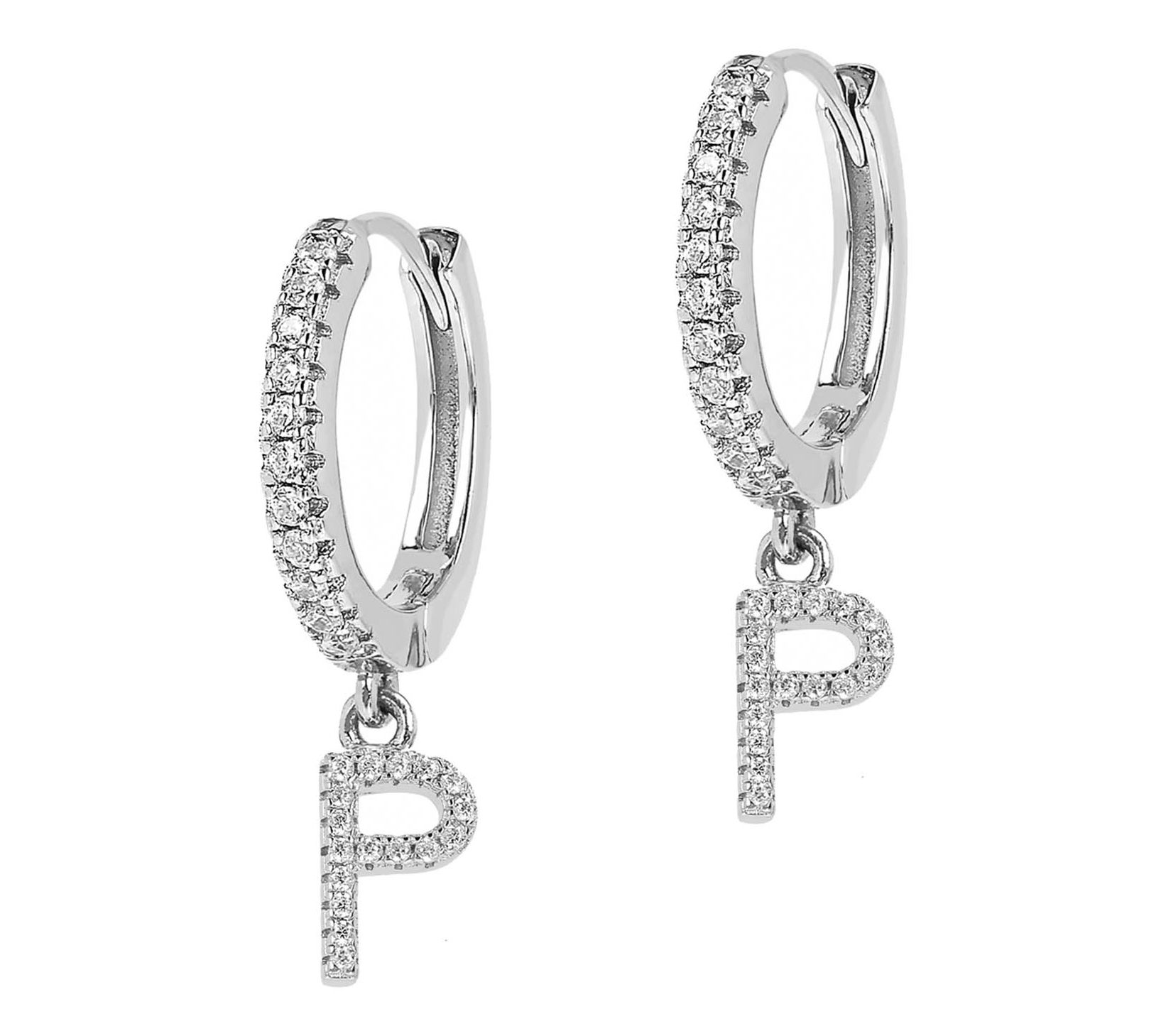 Diamonique Pave Initial Hoop Earrings, SterlingSilver