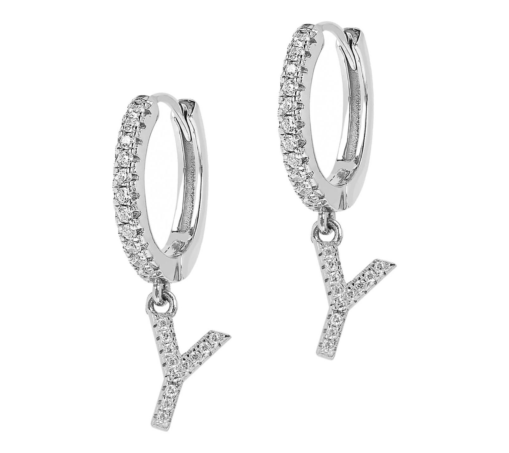 Diamonique Pave Initial Hoop Earrings, SterlingSilver