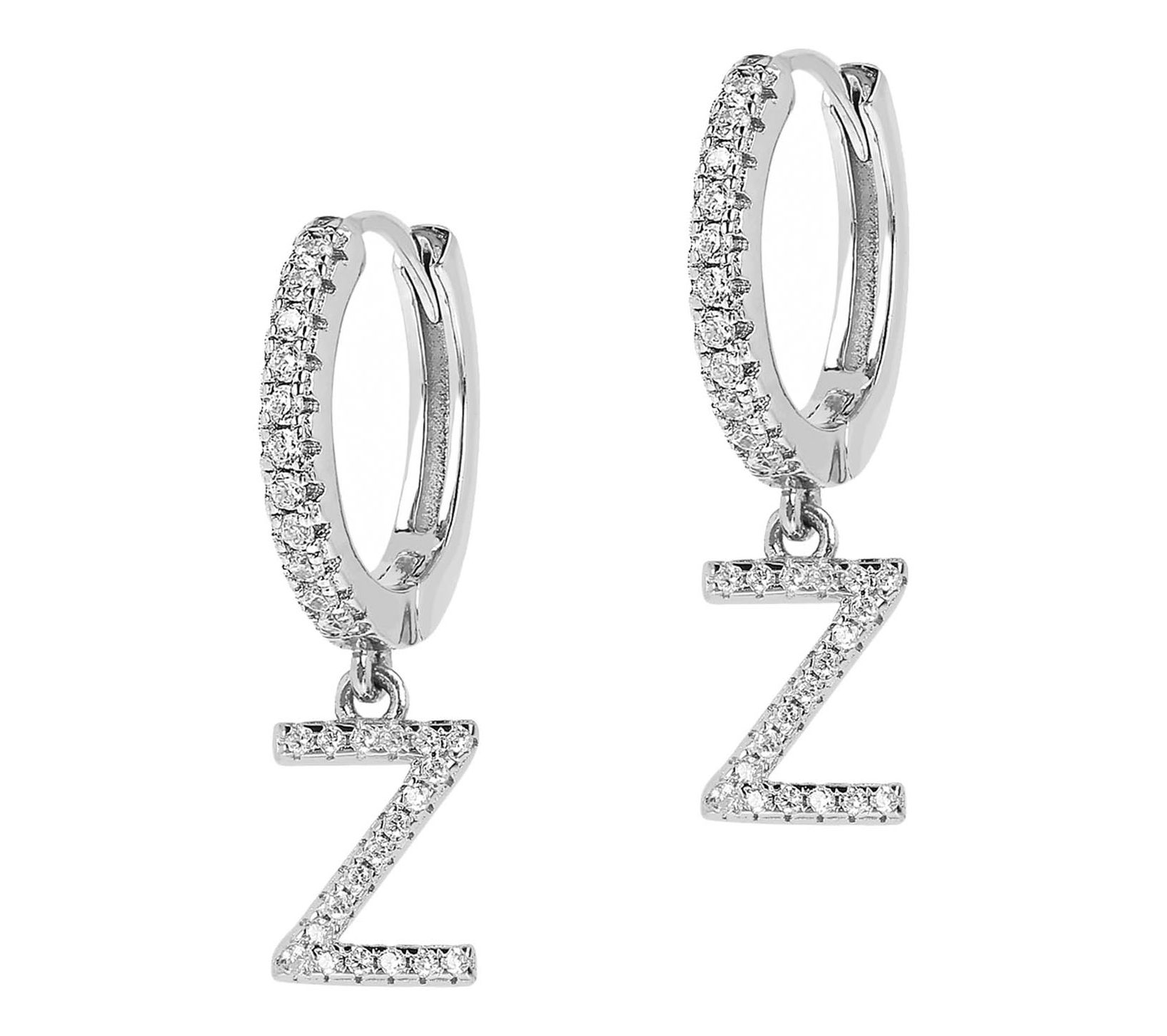 Diamonique Pave Initial Hoop Earrings, SterlingSilver