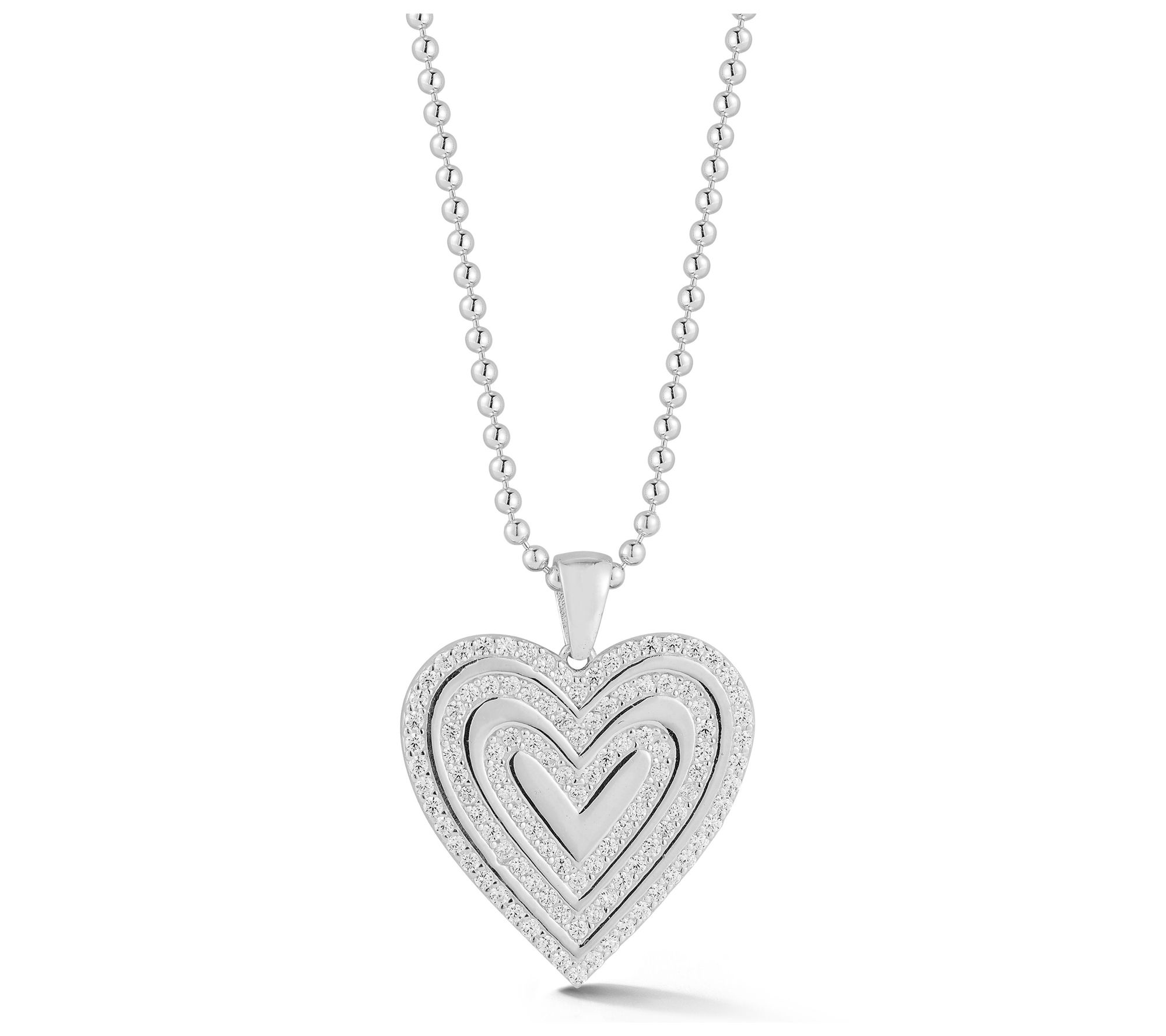 Sterlina Silver Pave Stripe Heart Pendant w/ Chain, Sterling