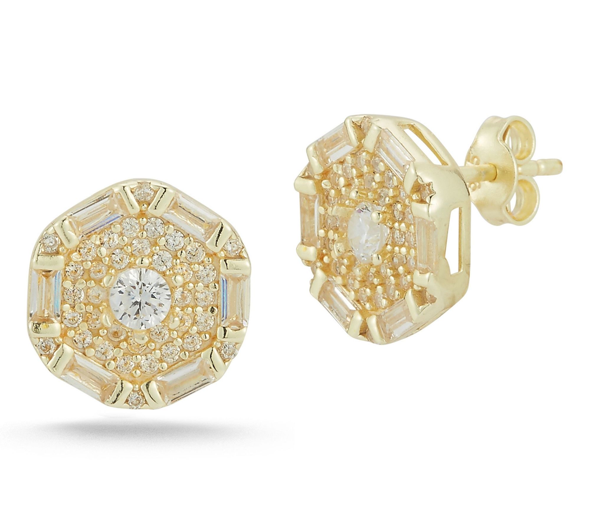 Sterlina Silver Pave Hexagon Stud Earrings, Sterling