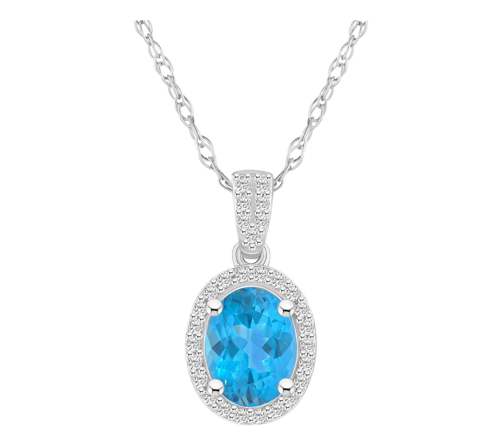 Affinity Gems Oval Gemstone Halo Pendant w/ Chain, 10K