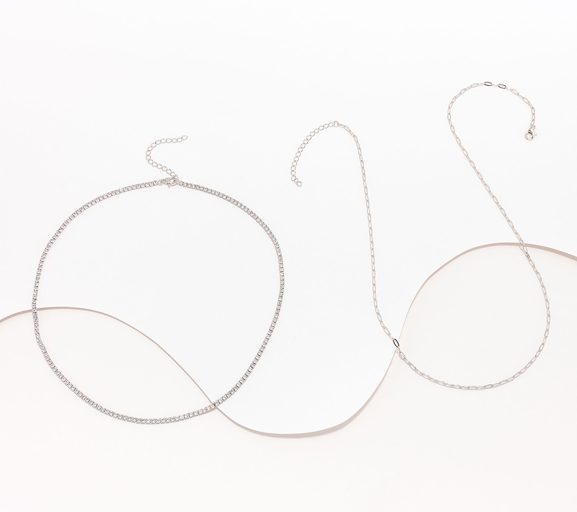 Diamonique Layered Tennis & Paperclip Necklace, Sterling Silver