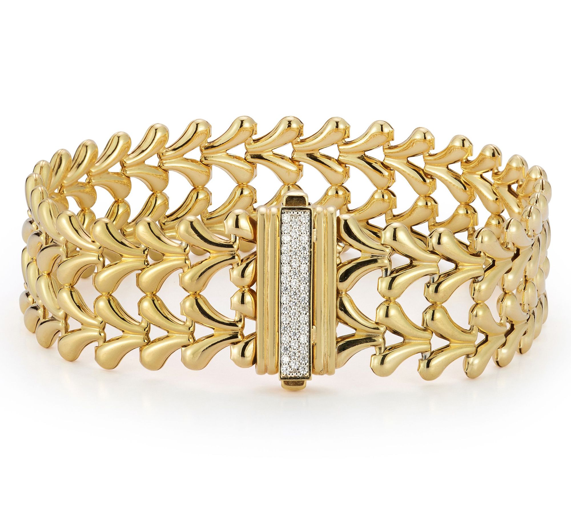 Italian Silver Pave Double Row V-Link Chain Bracelet, Sterling