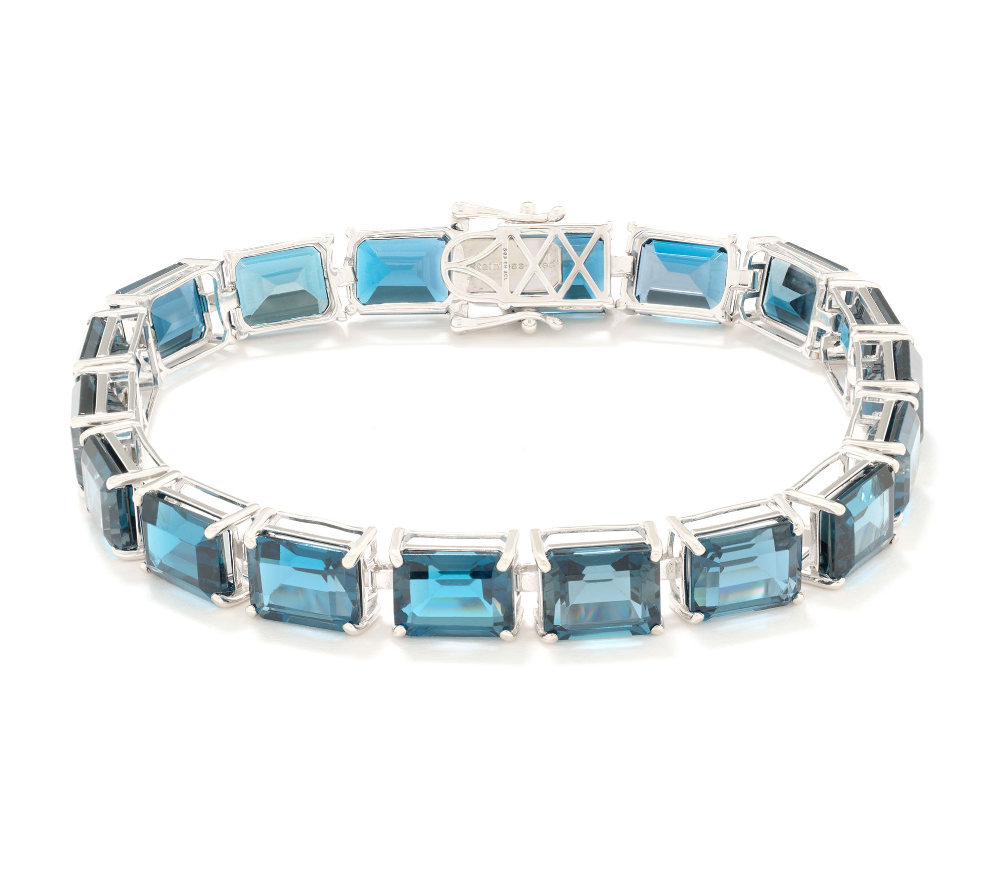 Affinity Gems Emerald London Blue Topaz Tennis Bracelet Sterling Silver