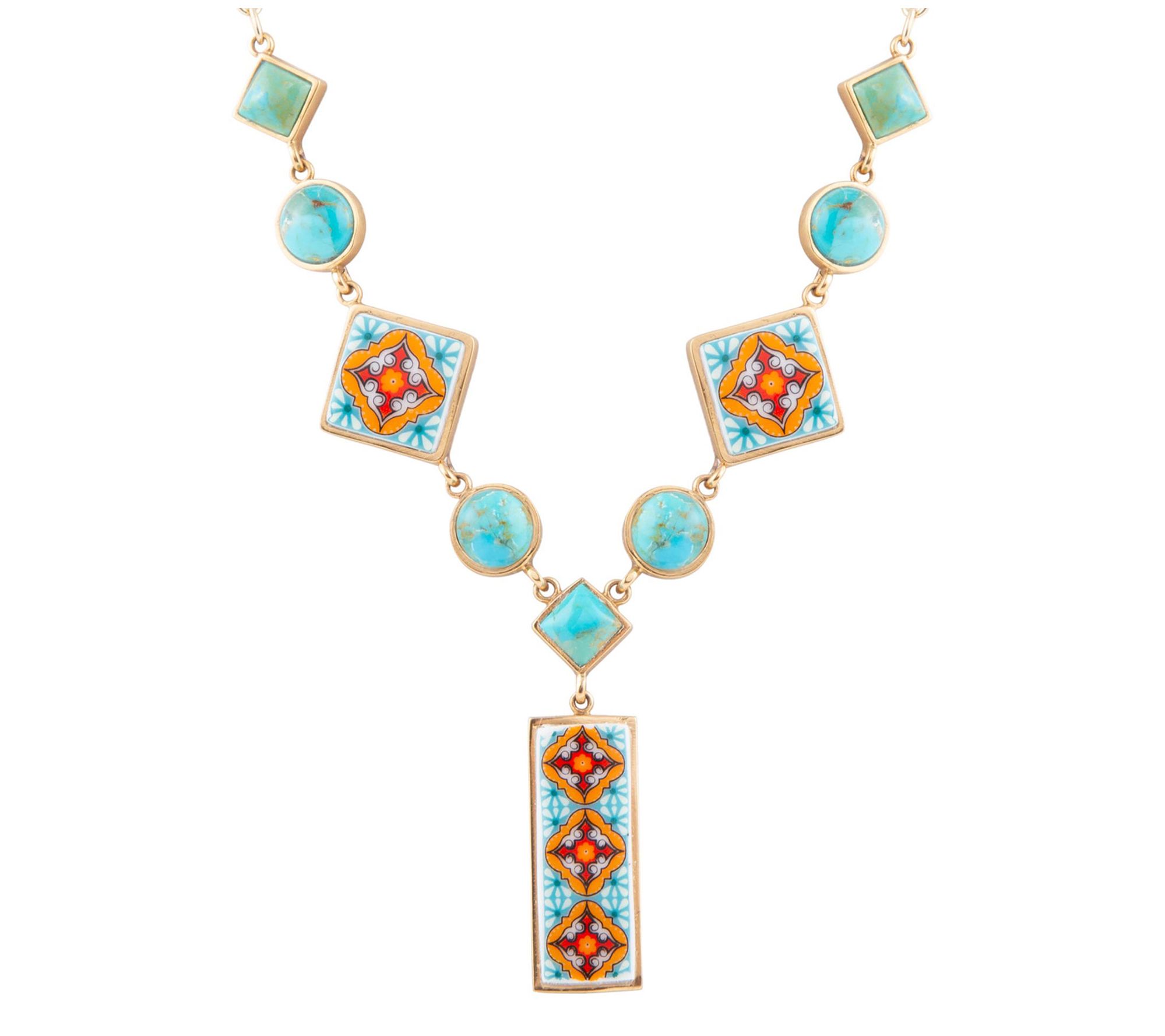 Barse Artisan Crafted Golden Bronze Turquoise Tile Necklace