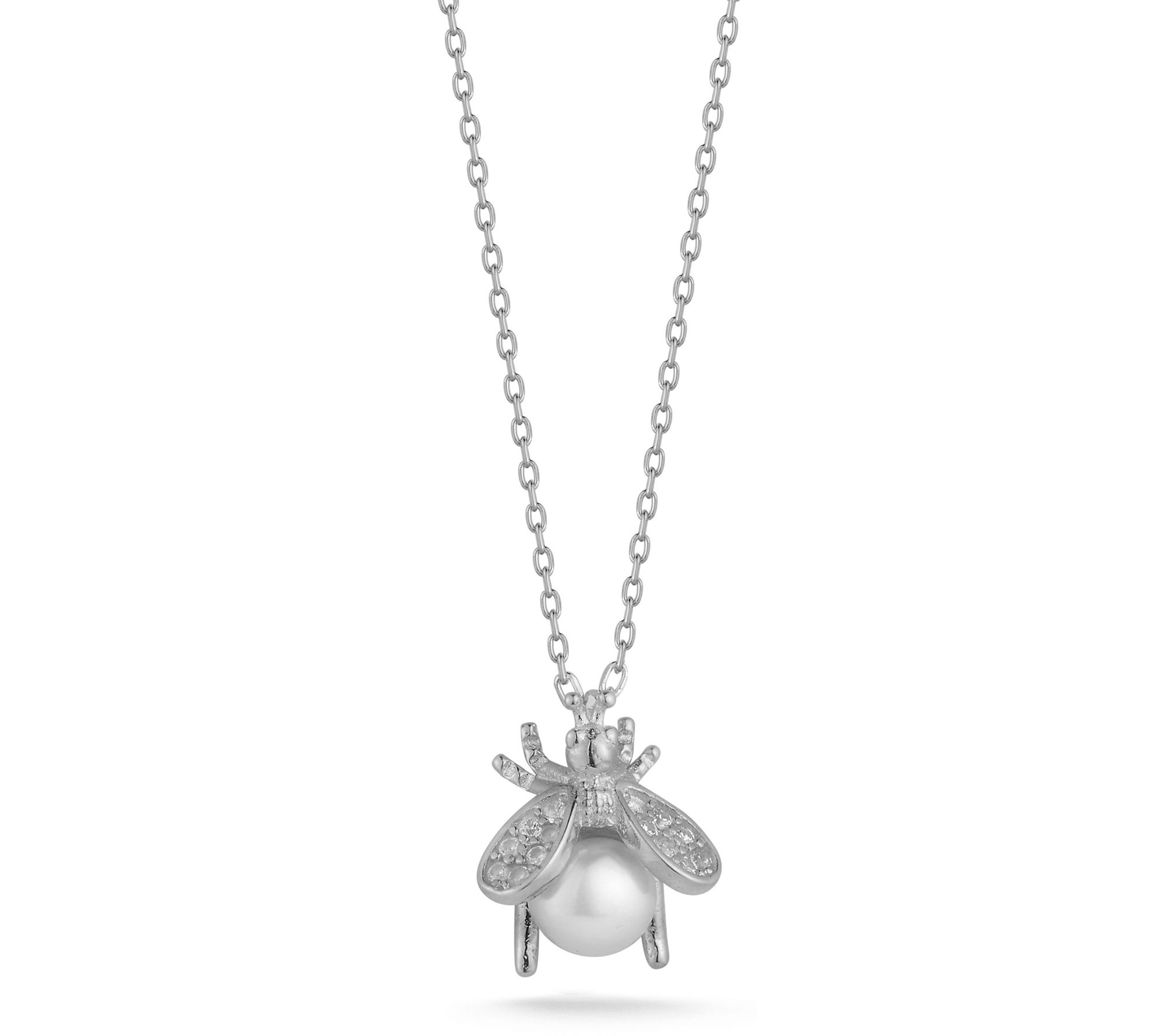 Sterlina Silver Cultured Pearl Bee Pendant w/ Chain, Sterling