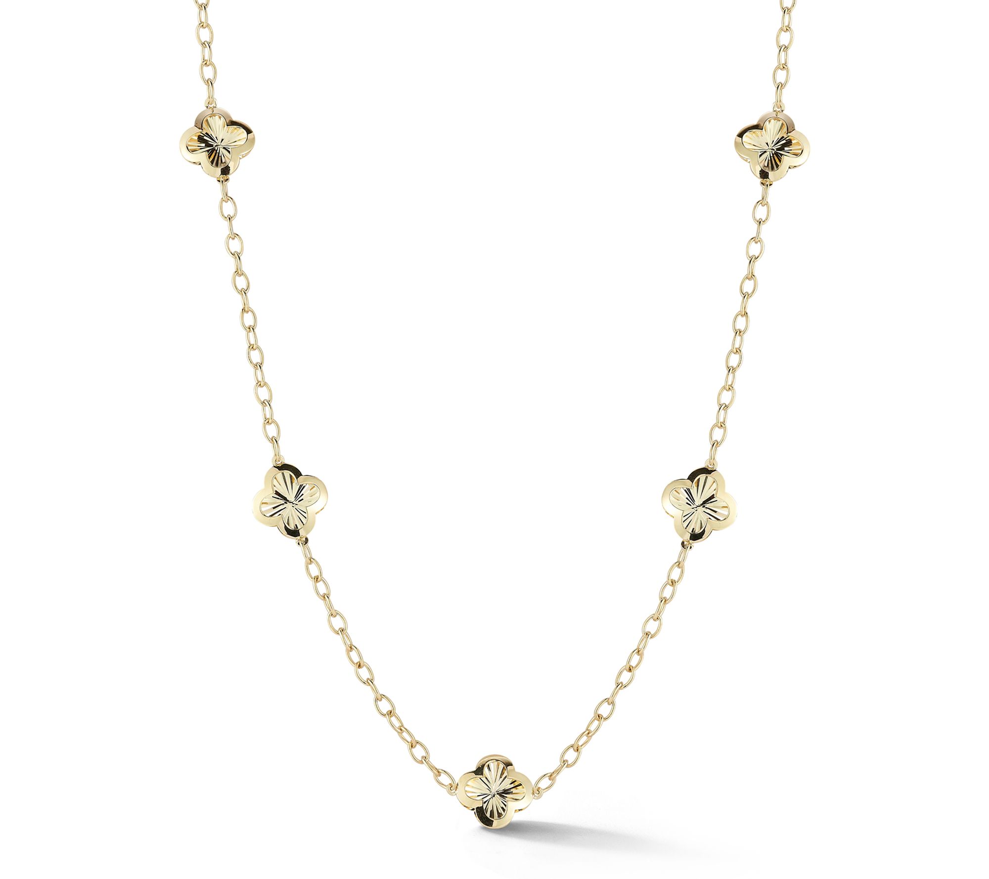Luminosa Gold Diamond-Cut Clover Station Necklace, 14K