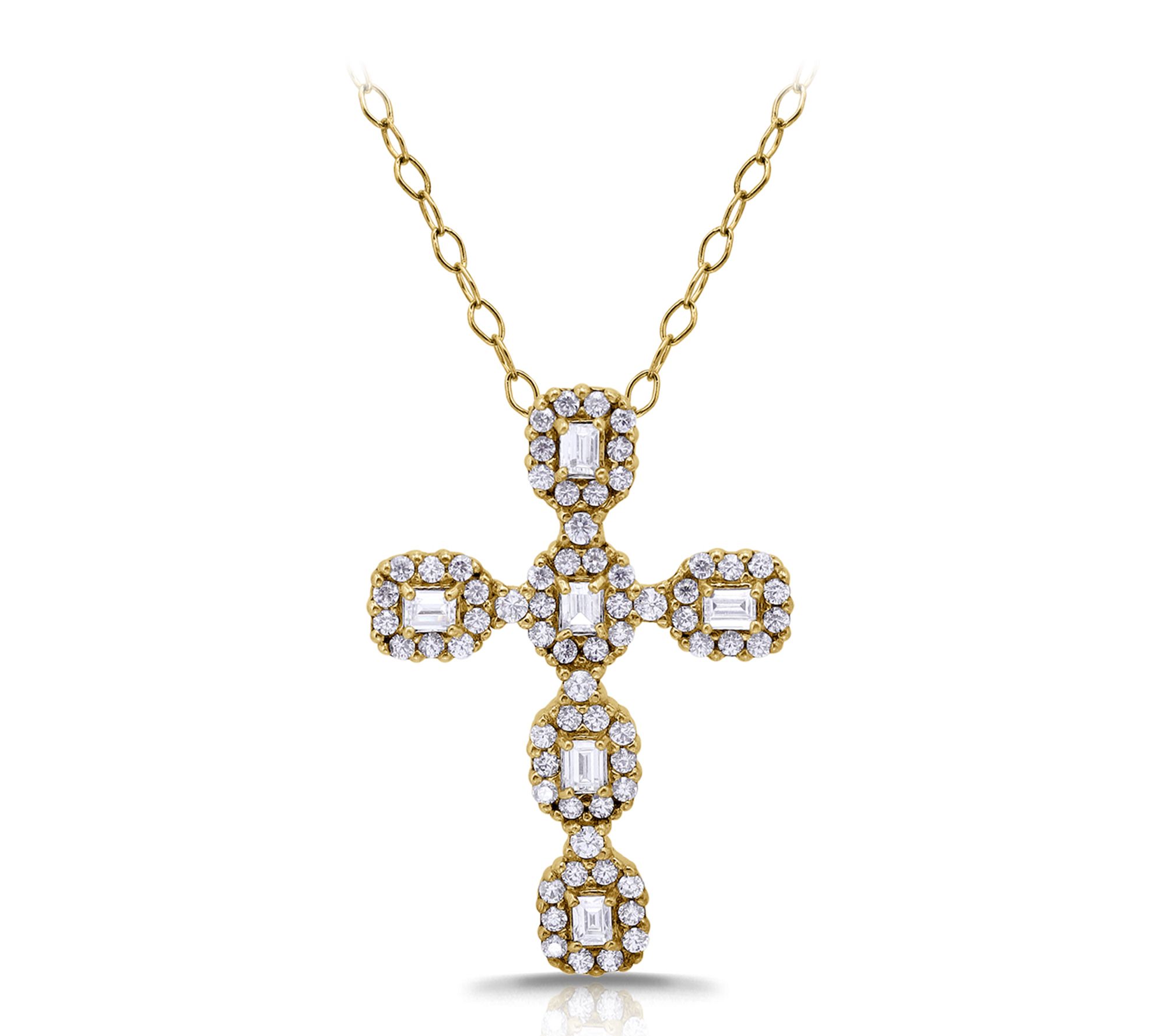 Diamonique Baguette Cross Pendant w/ Chain, Sterling  Silver