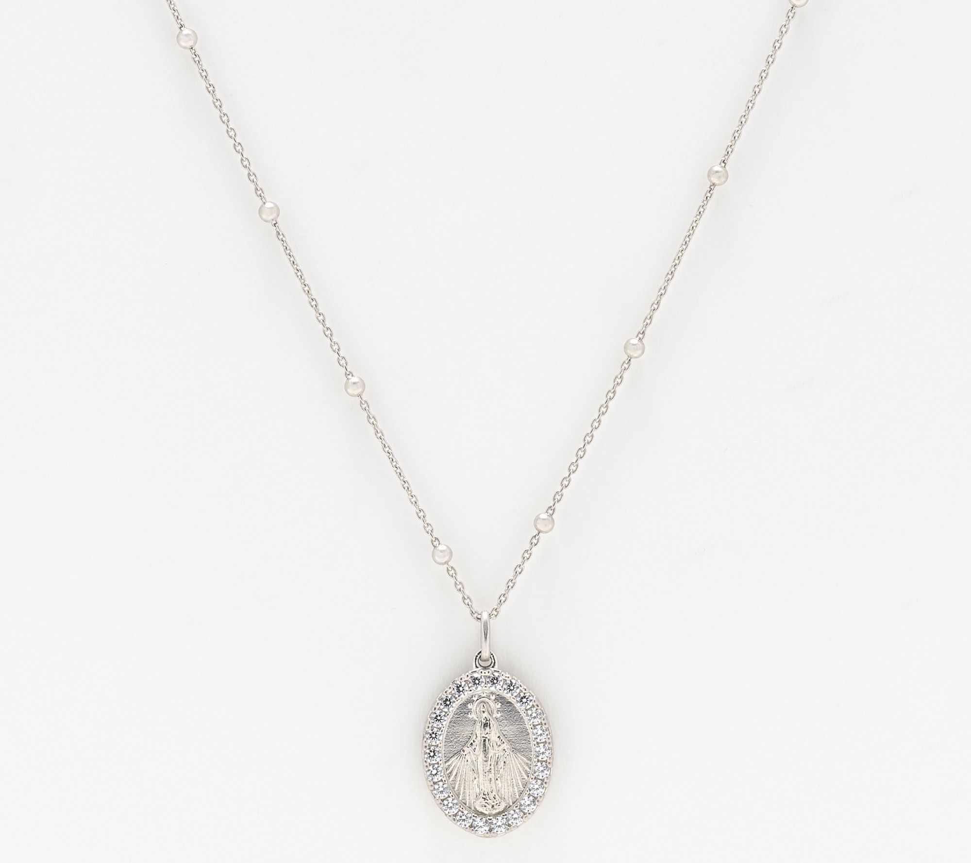 Diamonique Italia Miraculous Madonna Pave Necklace, Sterl