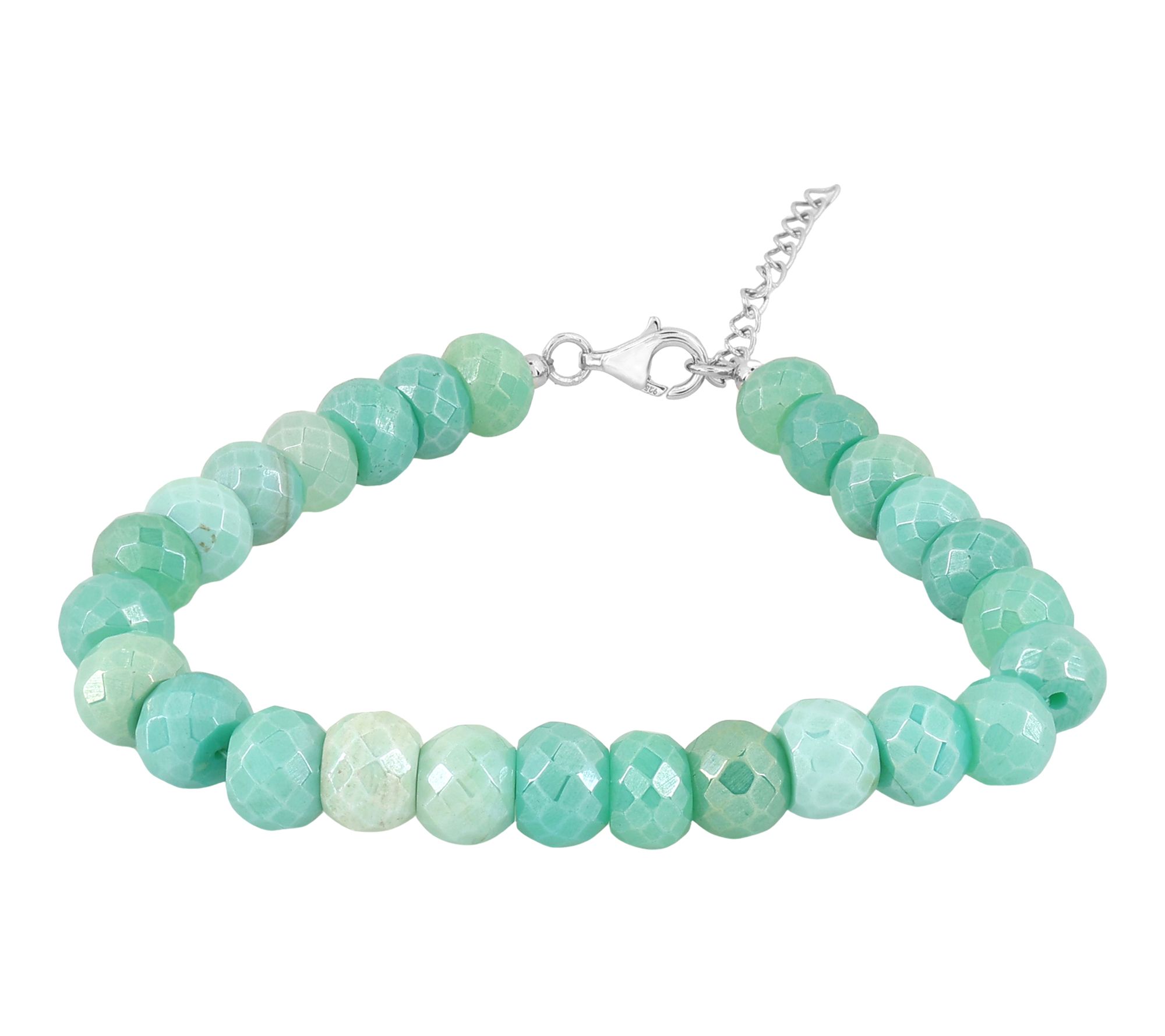 Sterling Silver Coated Chrysoprase Colored Chalcedony Bracelet