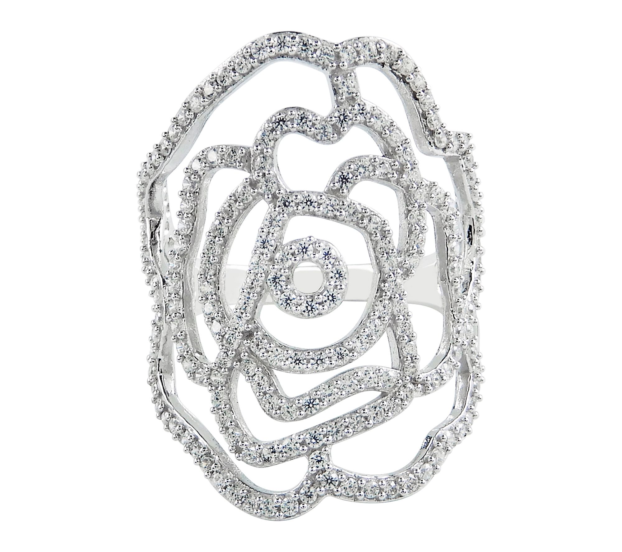 Diamonique Floral Open Work Ring, Sterling Silver