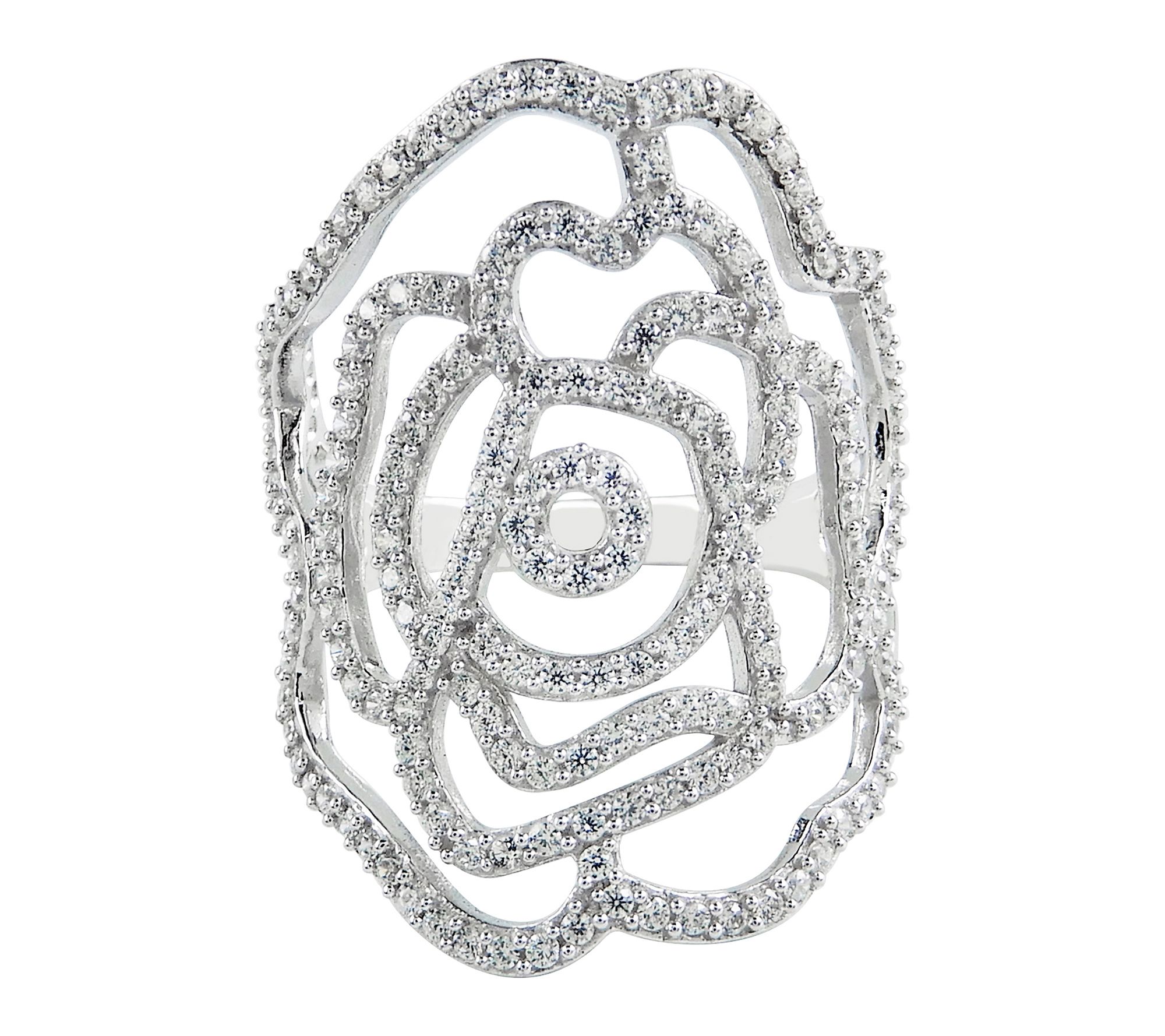 Diamonique Floral Open Work Ring, Sterling Silver